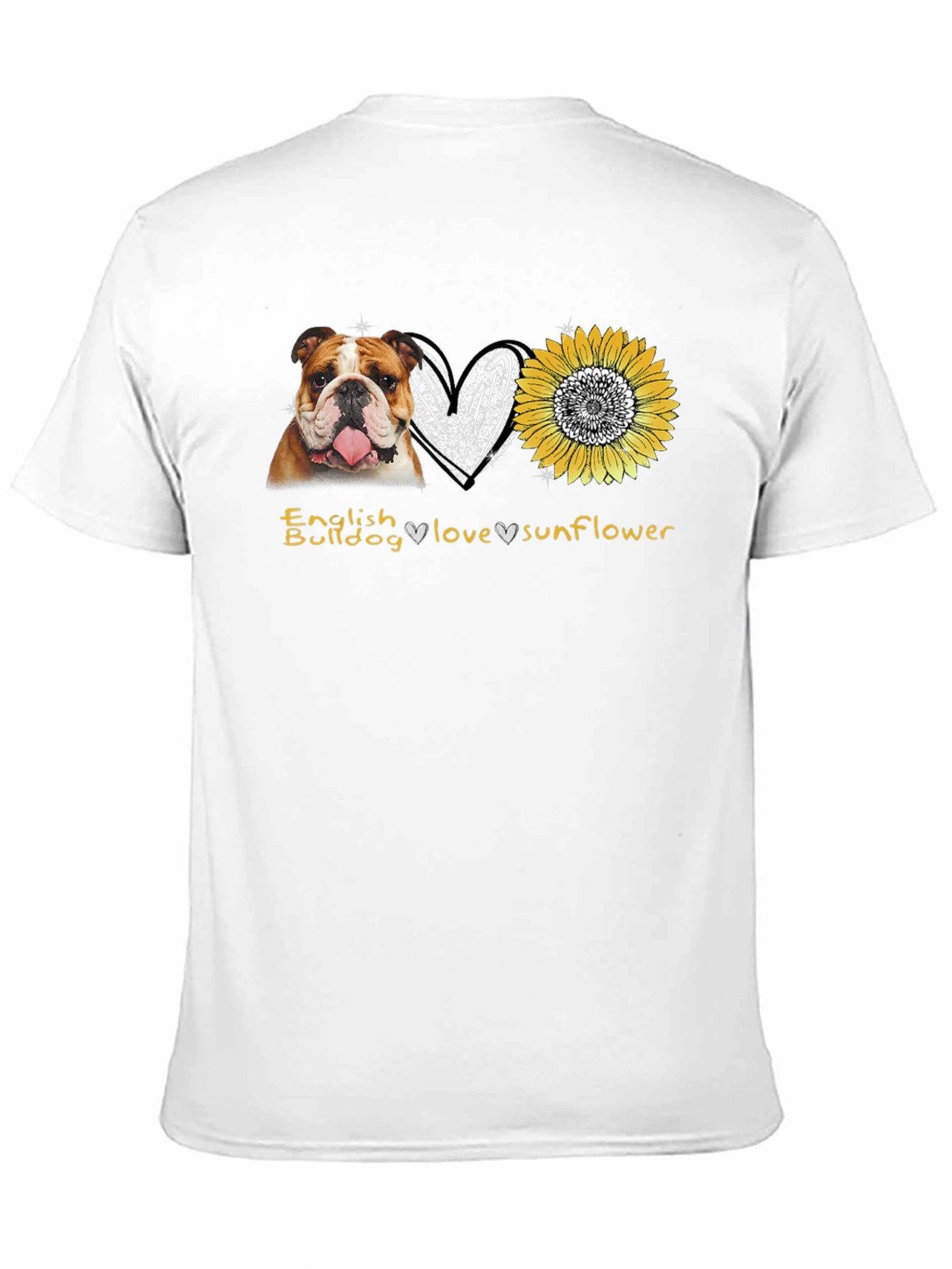 English Bulldog Love Sunflower Graphic T-Shirt
