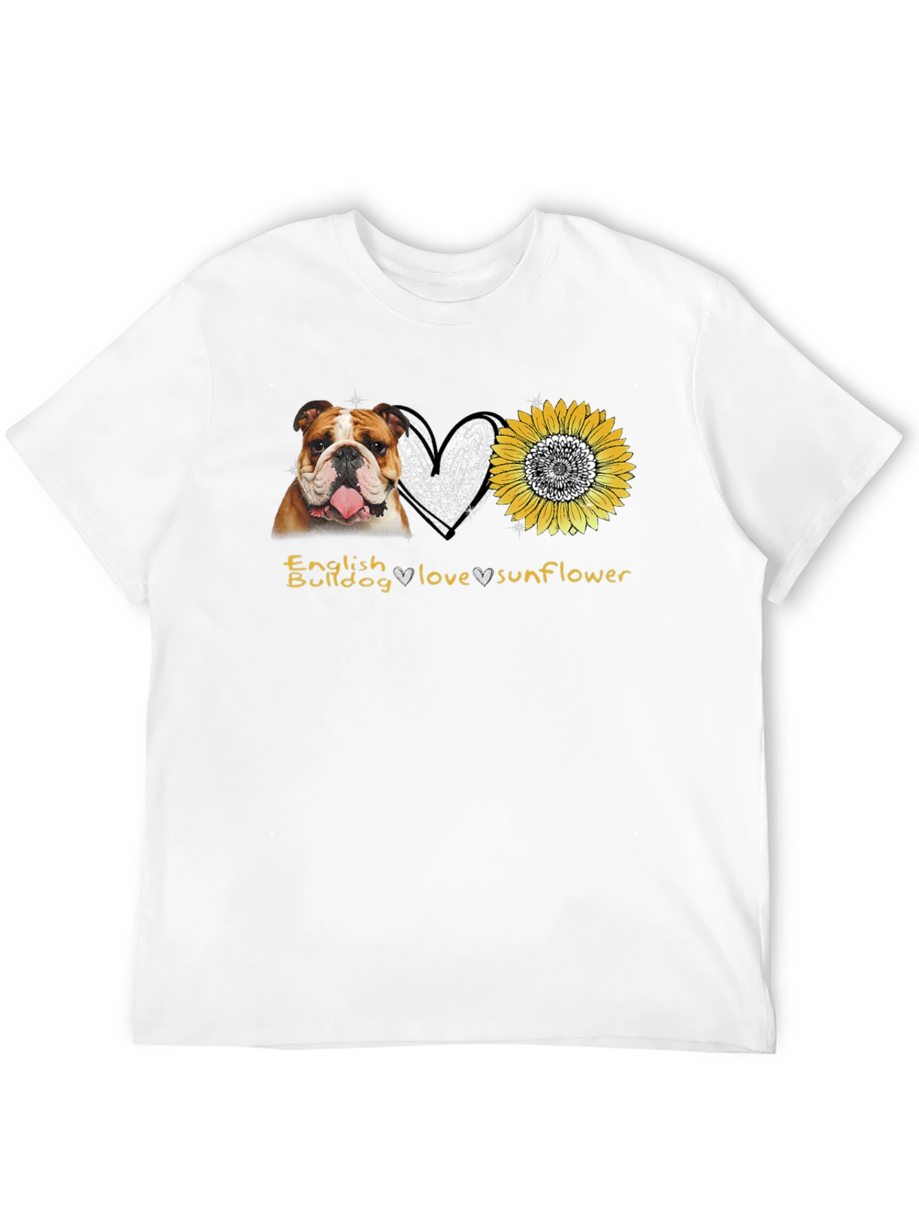 English Bulldog Love Sunflower Graphic T-Shirt