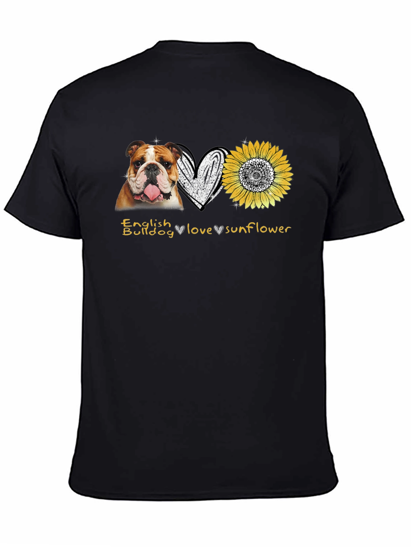 English Bulldog Love Sunflower Graphic T-Shirt