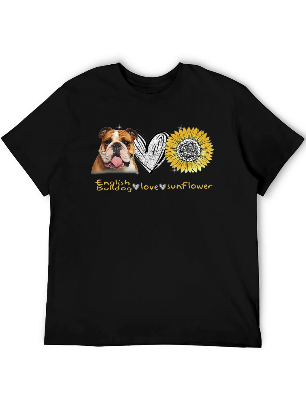 English Bulldog Love Sunflower Graphic T-Shirt