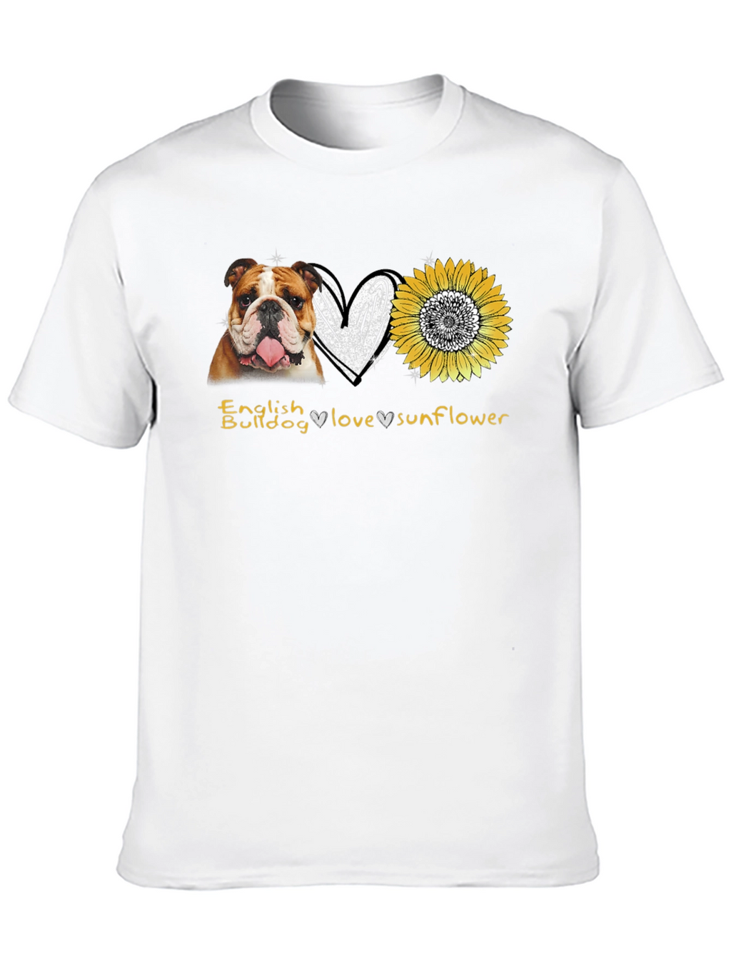 English Bulldog Love Sunflower Graphic T-Shirt