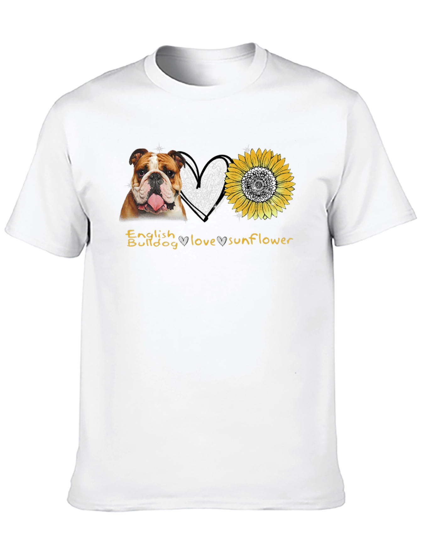 English Bulldog Love Sunflower Graphic T-Shirt