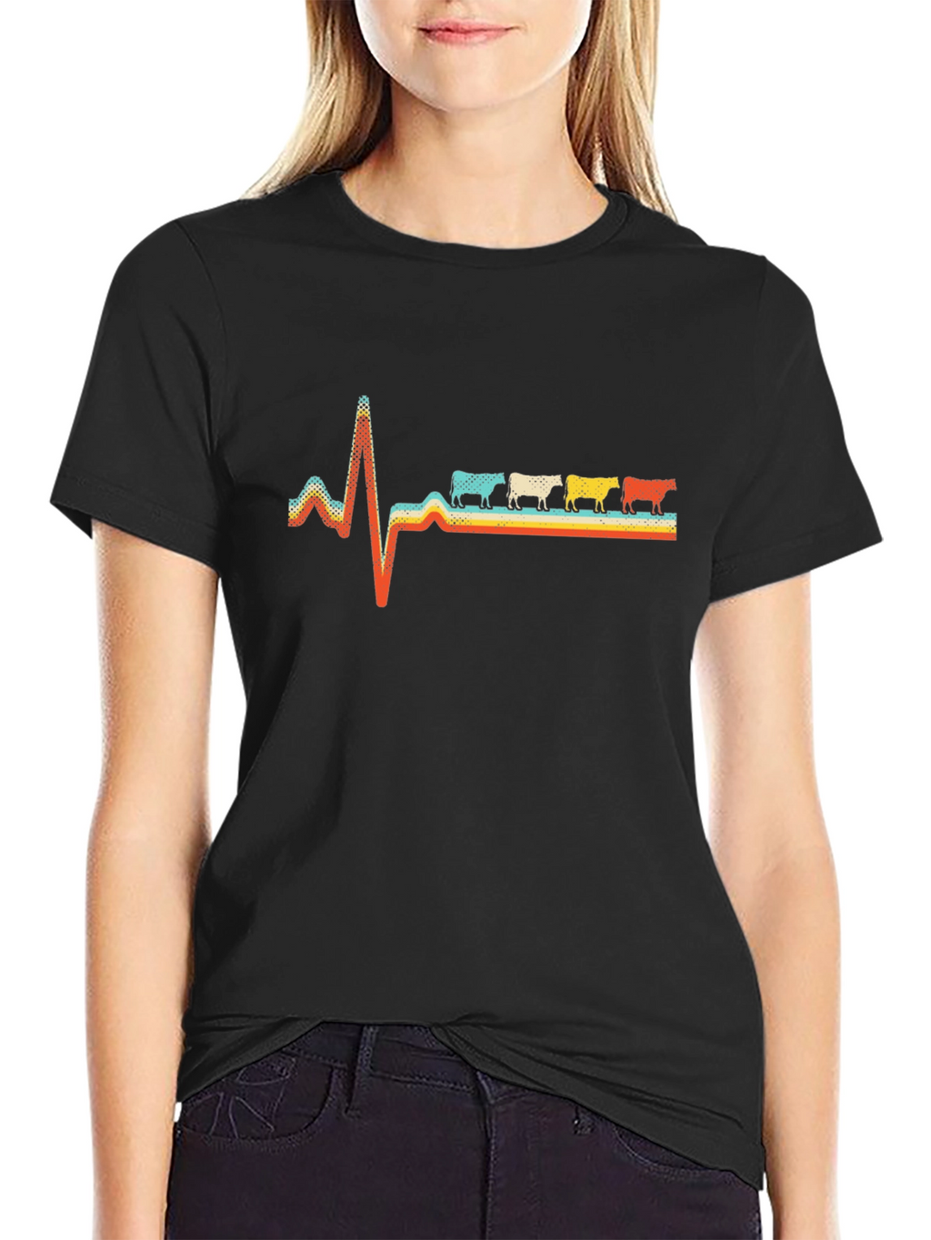 Retro Cow Heartbeat T-Shirt