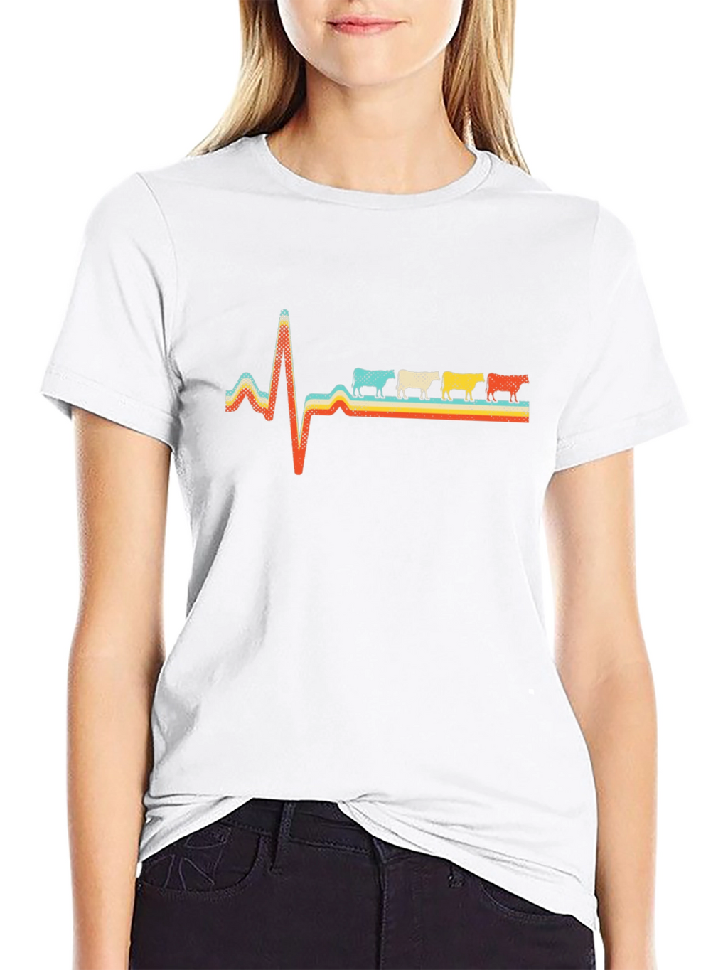 Retro Cow Heartbeat T-Shirt