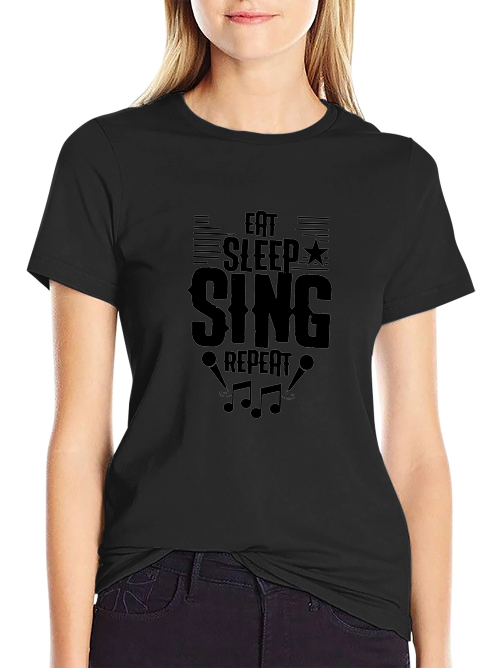Eat Sleep Sing Repeat Black T-Shirt