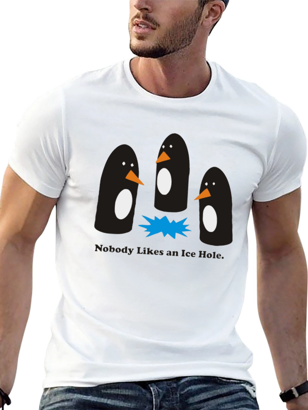 Penguin Ice Hole Black Graphic T-Shirt