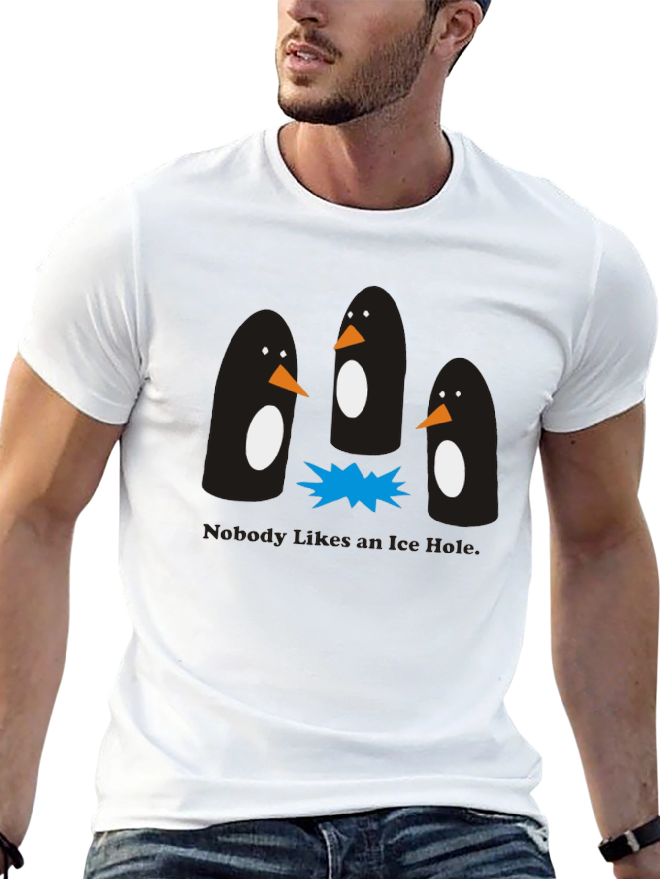 Penguin Ice Hole Black Graphic T-Shirt