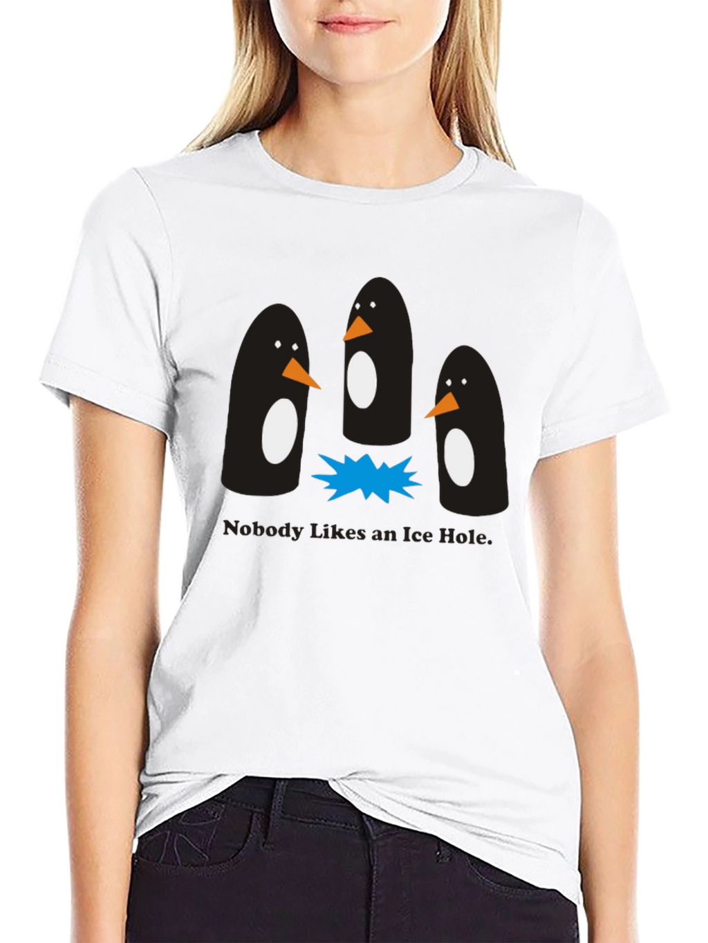 Penguin Ice Hole Black Graphic T-Shirt