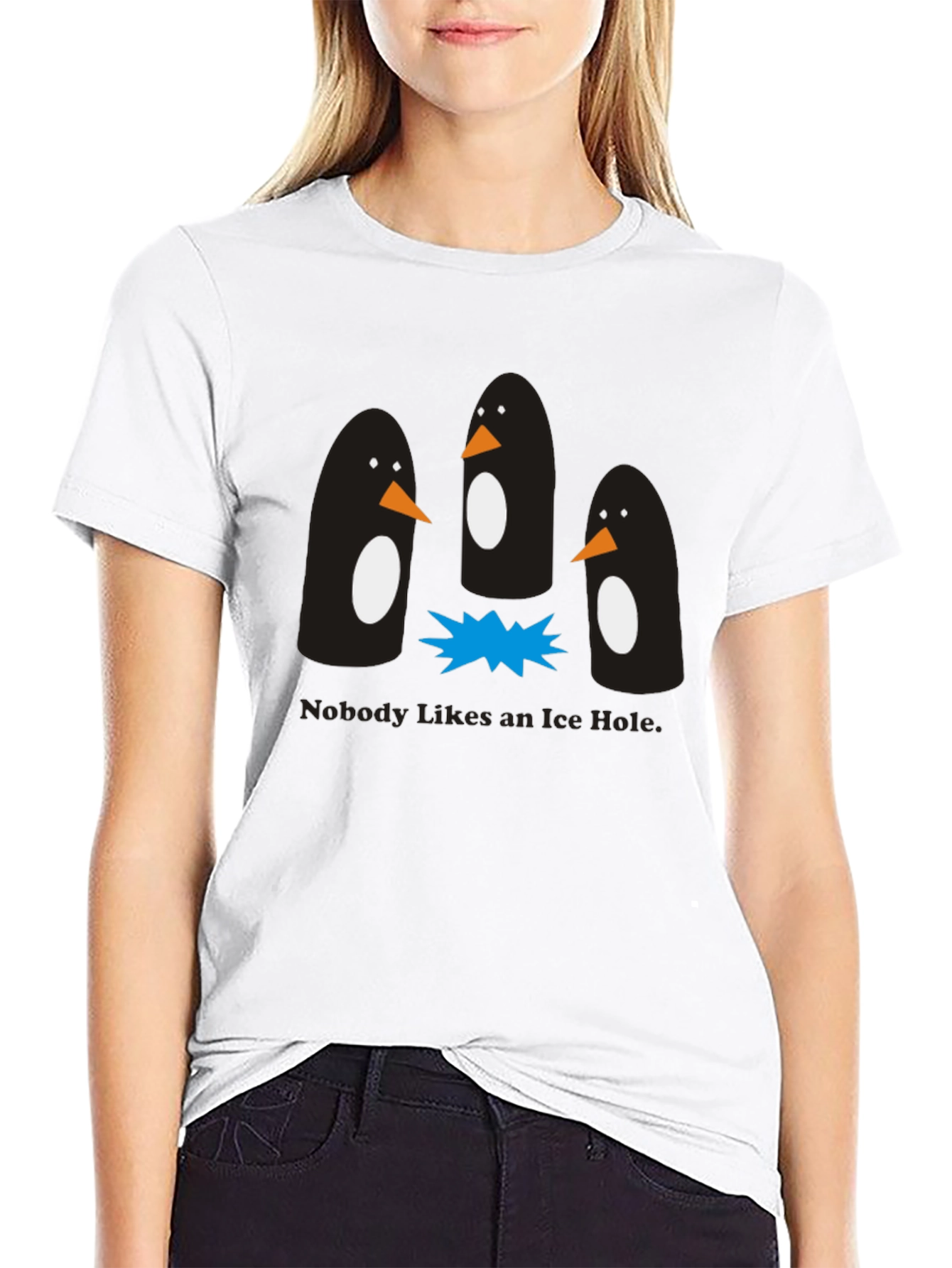 Penguin Ice Hole Black Graphic T-Shirt