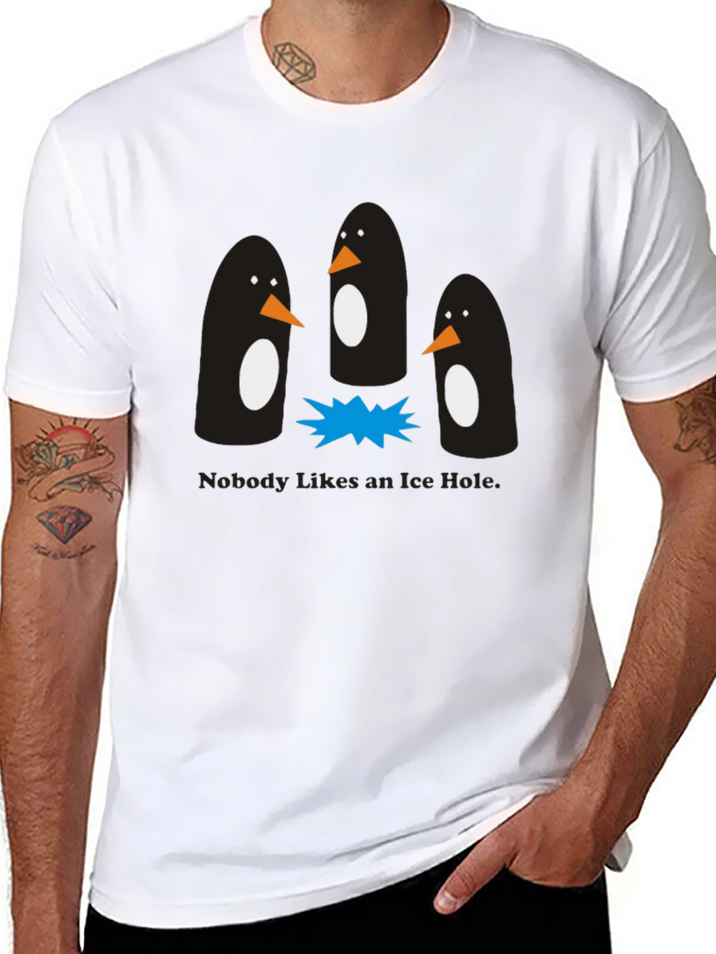 Penguin Ice Hole Black Graphic T-Shirt