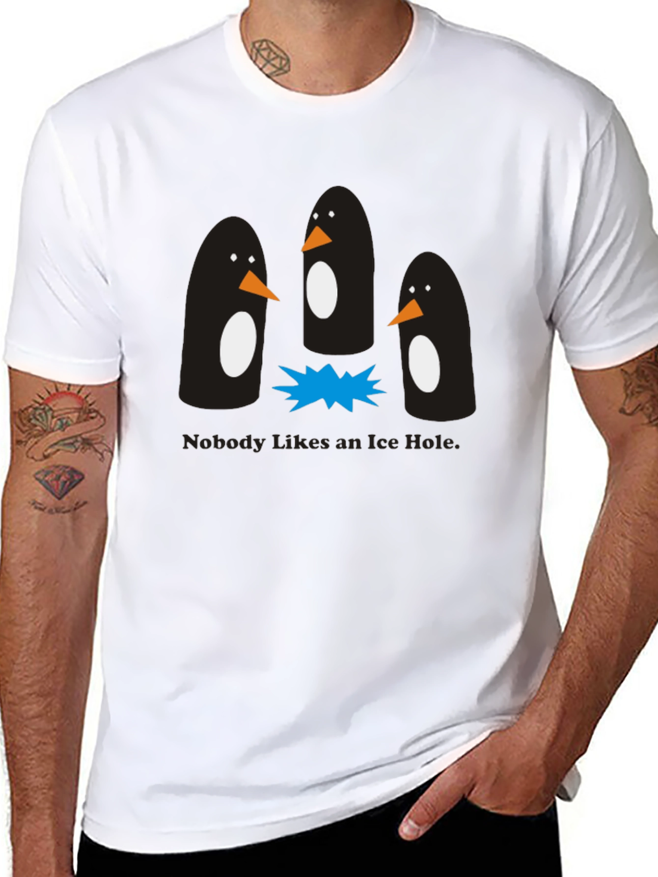 Penguin Ice Hole Black Graphic T-Shirt