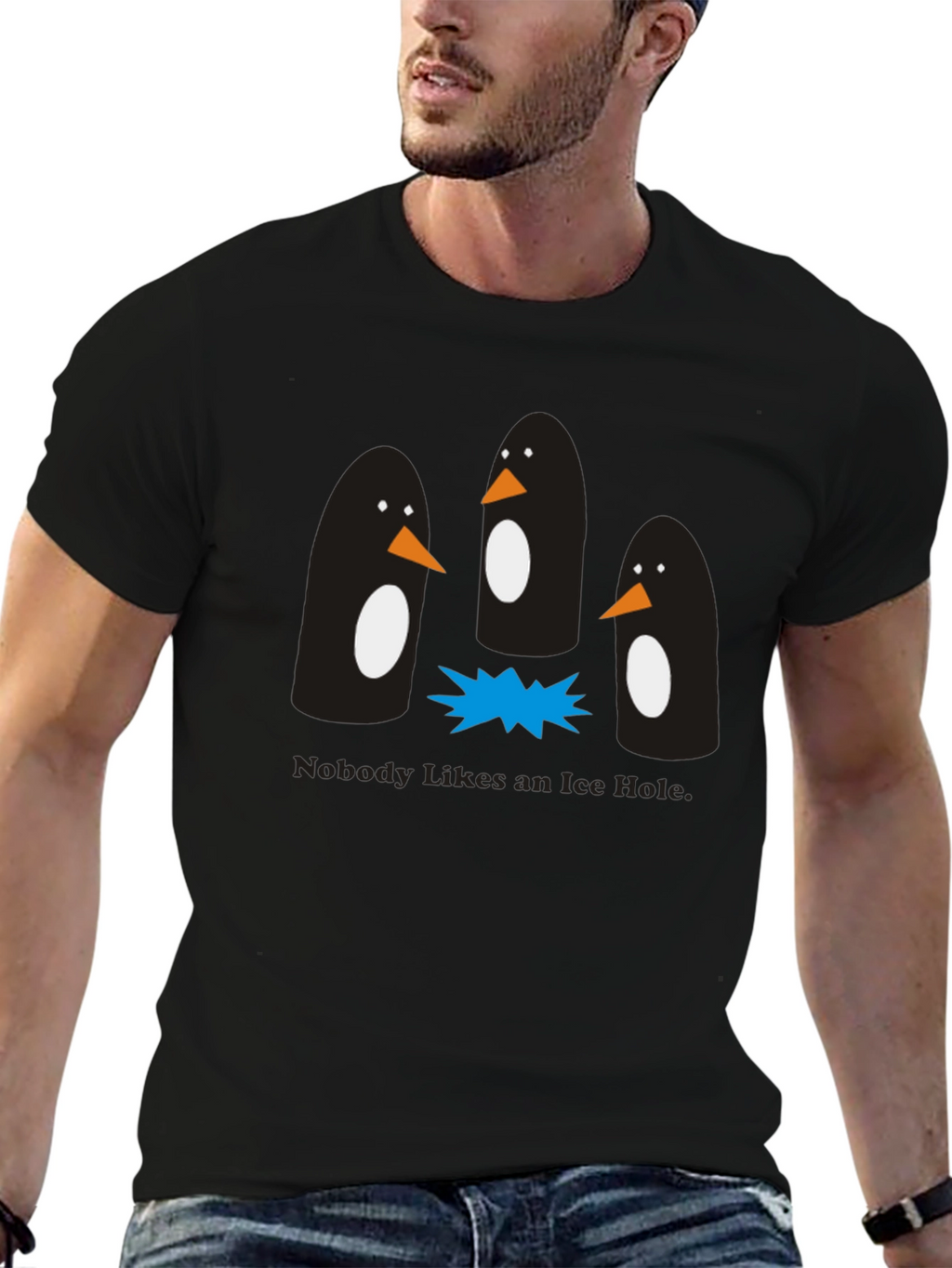 Penguin Ice Hole Black Graphic T-Shirt
