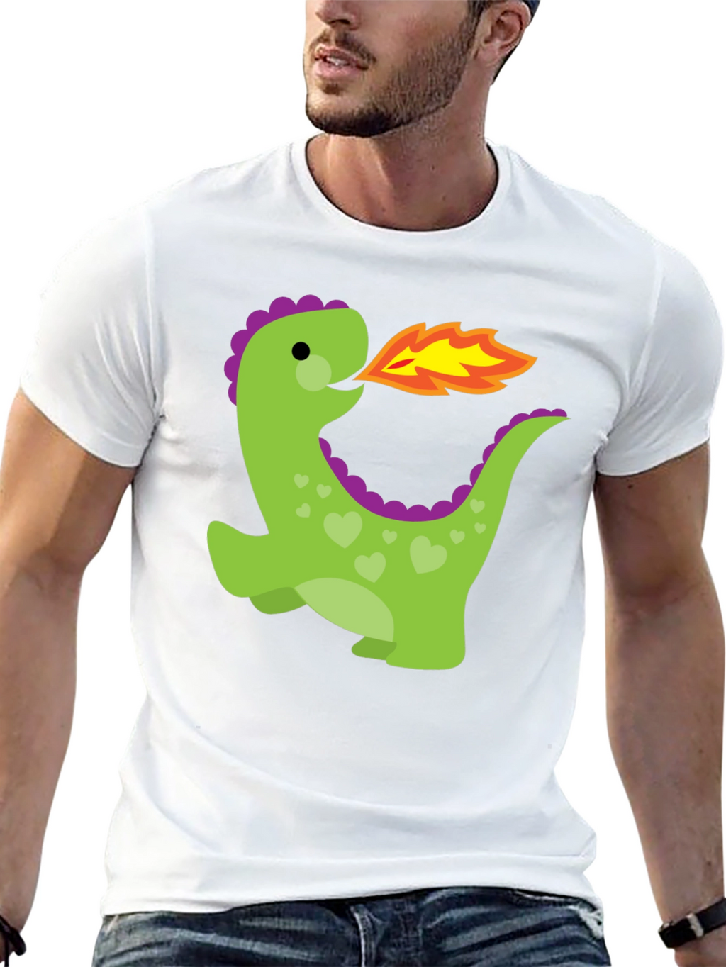 Cute Dinosaur Fire Breath Graphic T-Shirt