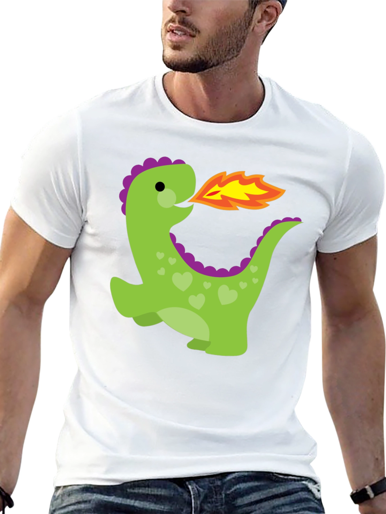 Cute Dinosaur Fire Breath Graphic T-Shirt