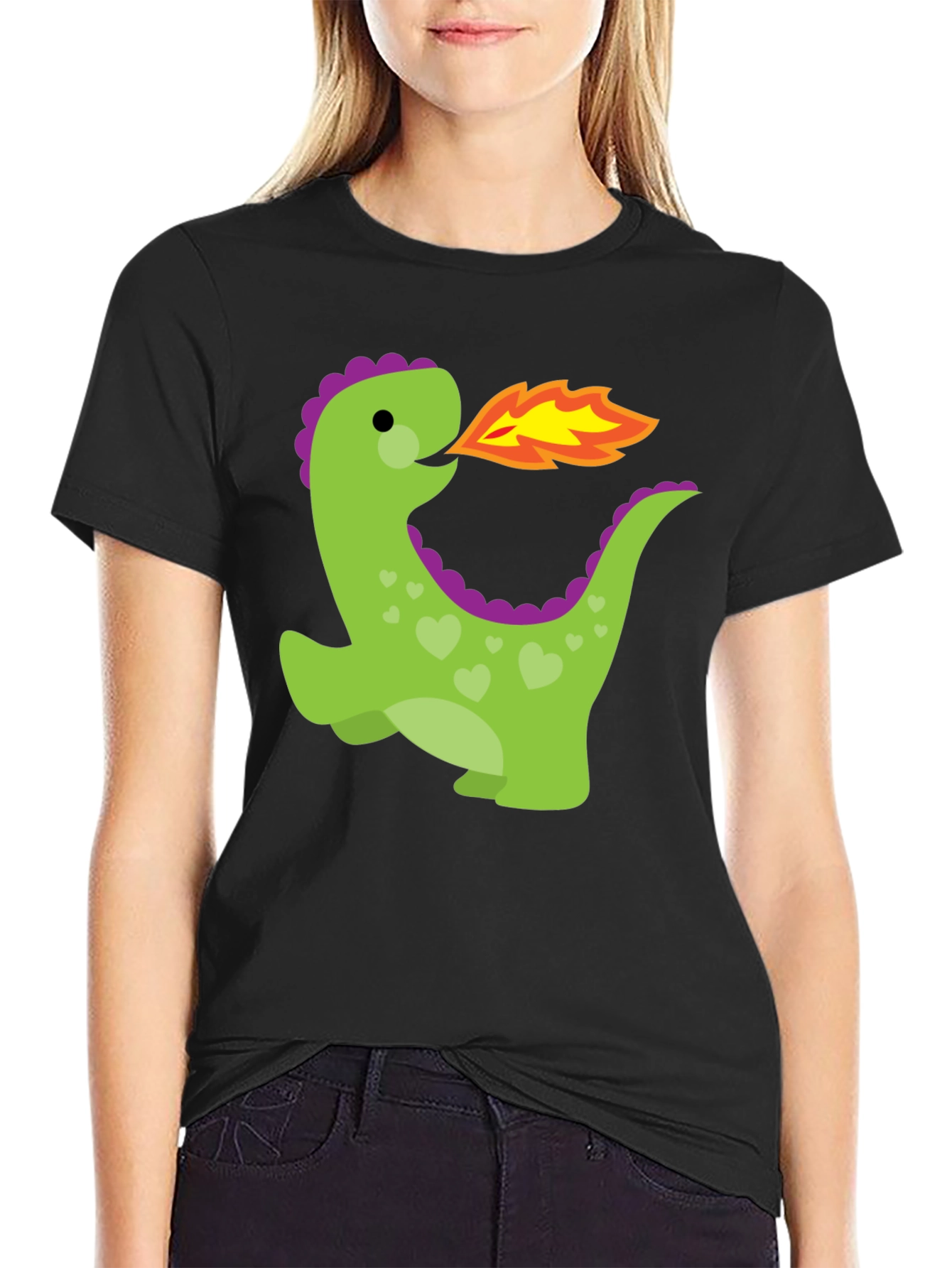 Cute Dinosaur Fire Breath Graphic T-Shirt
