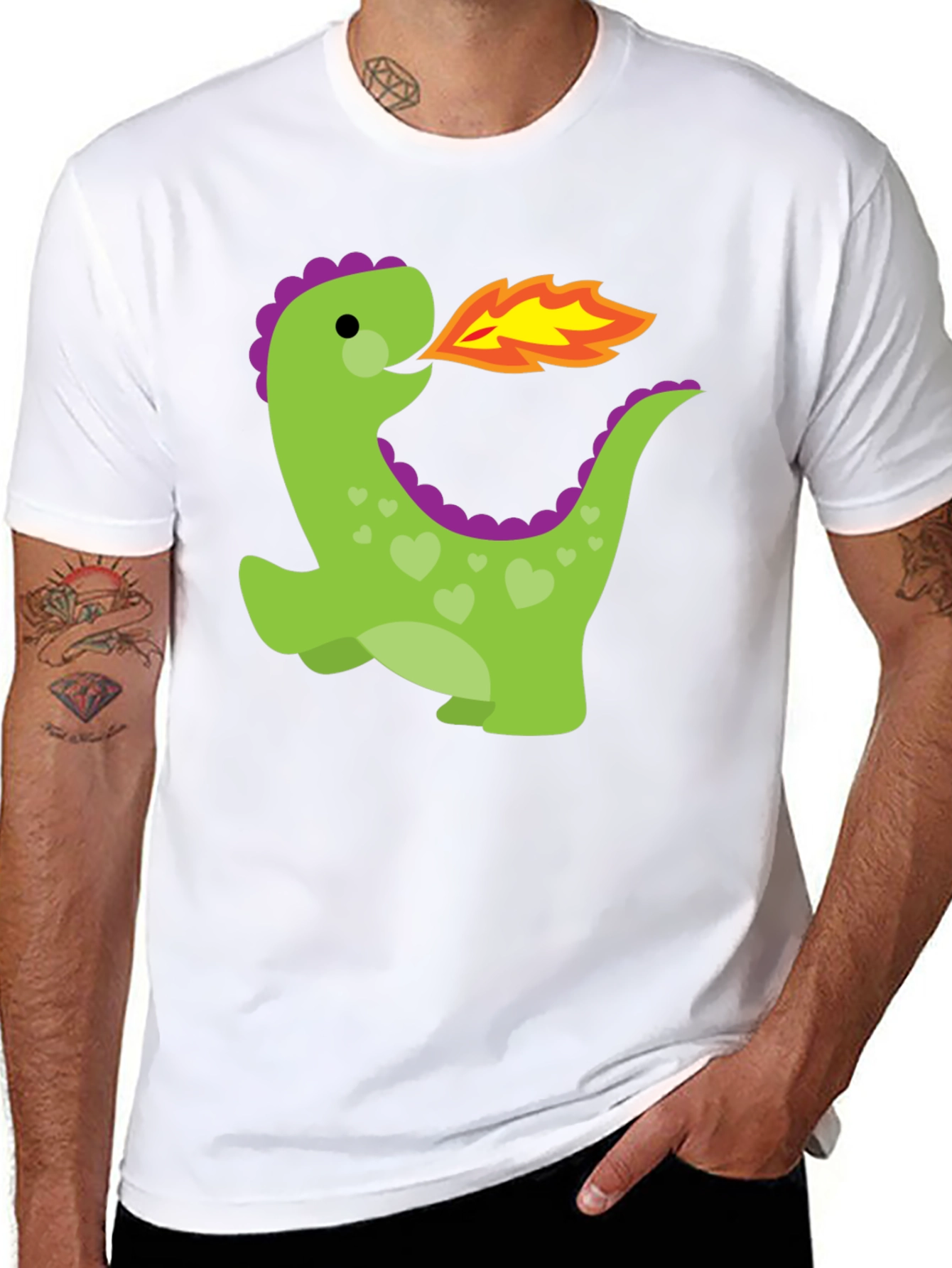 Cute Dinosaur Fire Breath Graphic T-Shirt