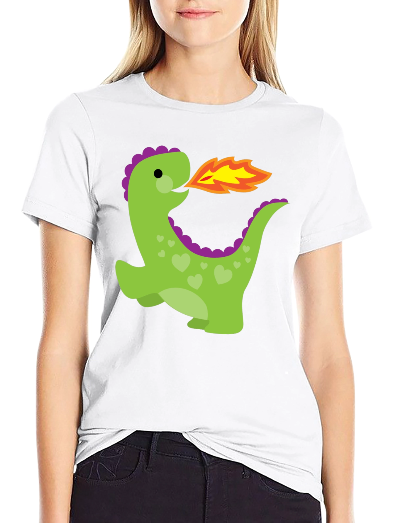 Cute Dinosaur Fire Breath Graphic T-Shirt