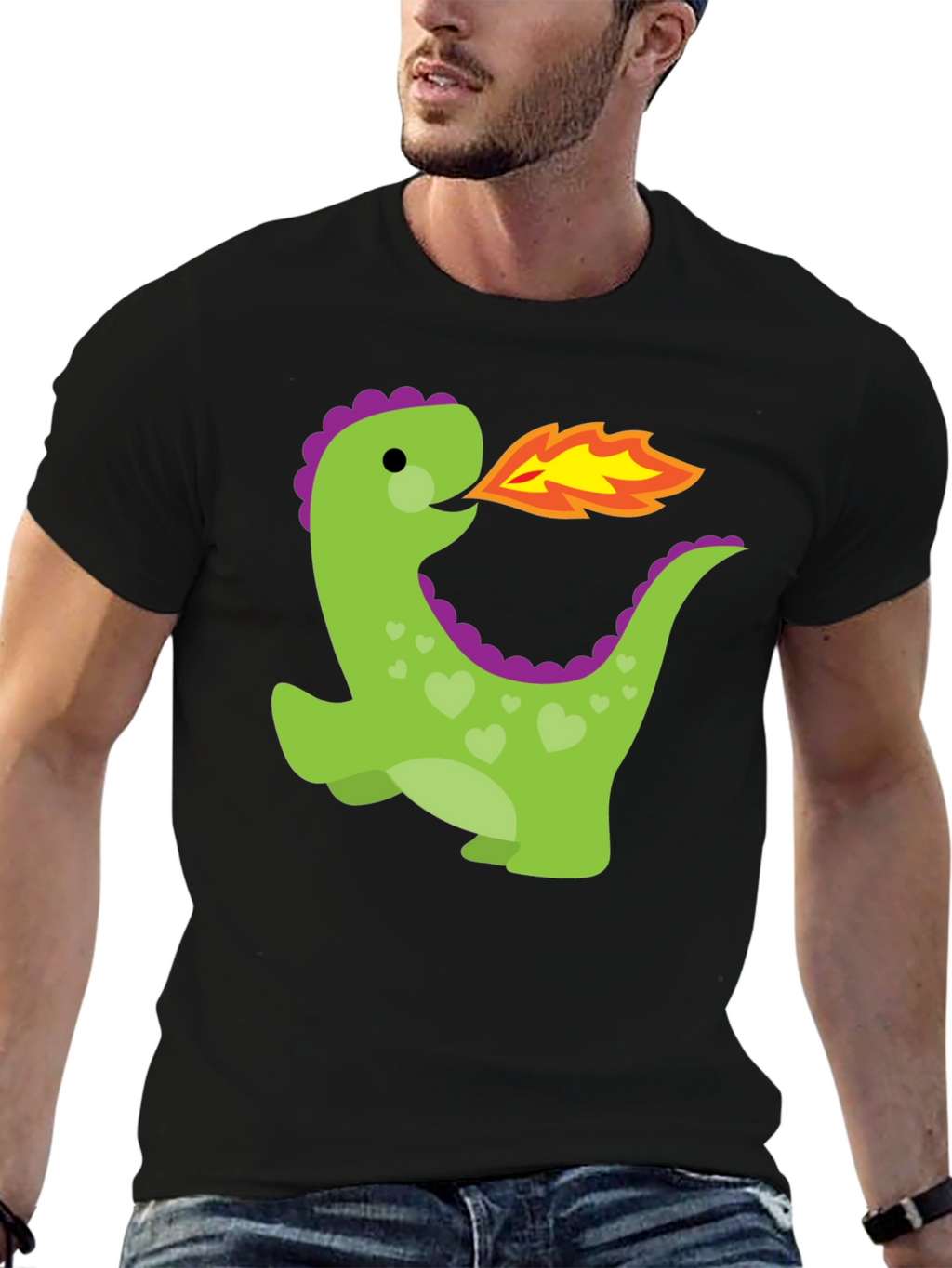 Cute Dinosaur Fire Breath Graphic T-Shirt