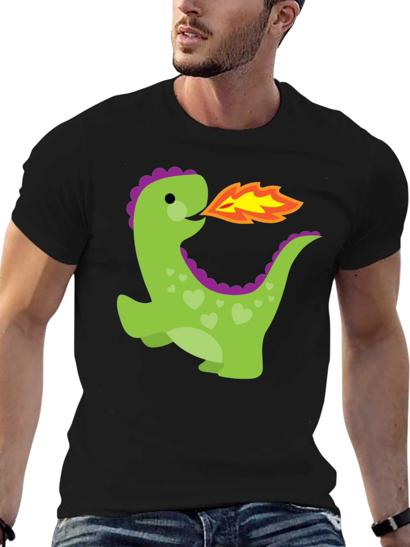Cute Dinosaur Fire Breath Graphic T-Shirt