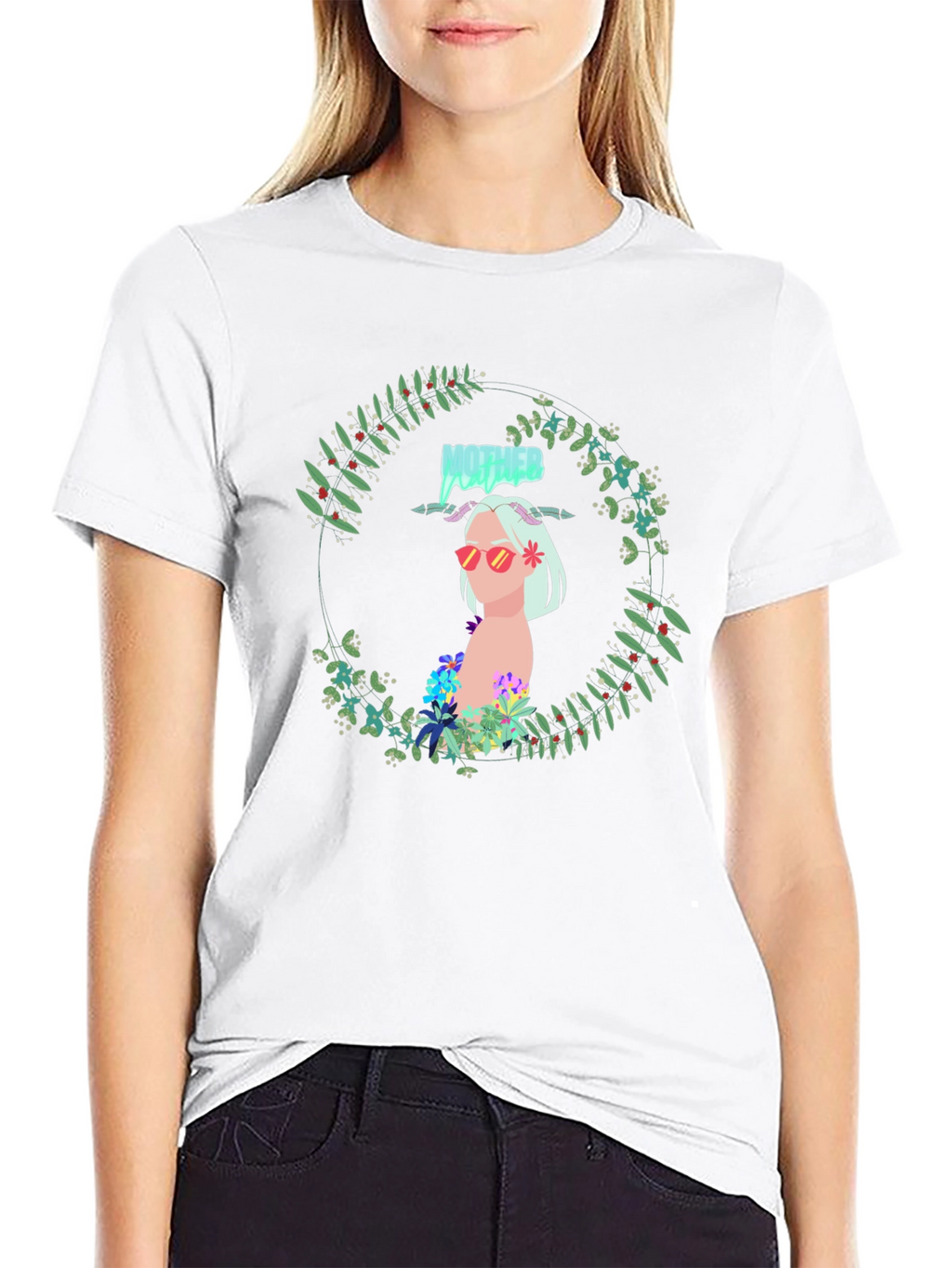 Floral Woman Black Tee