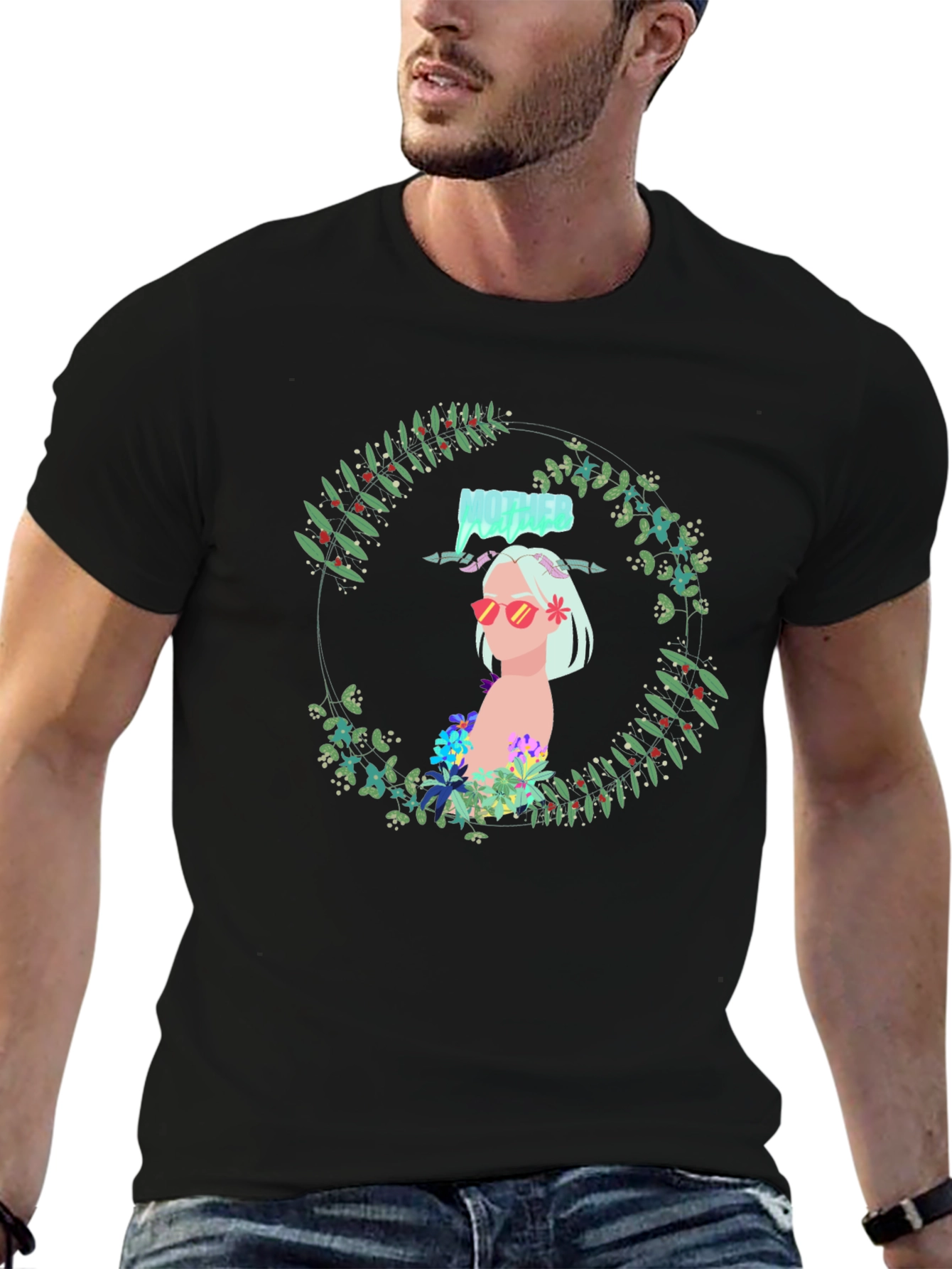 Floral Woman Black Tee