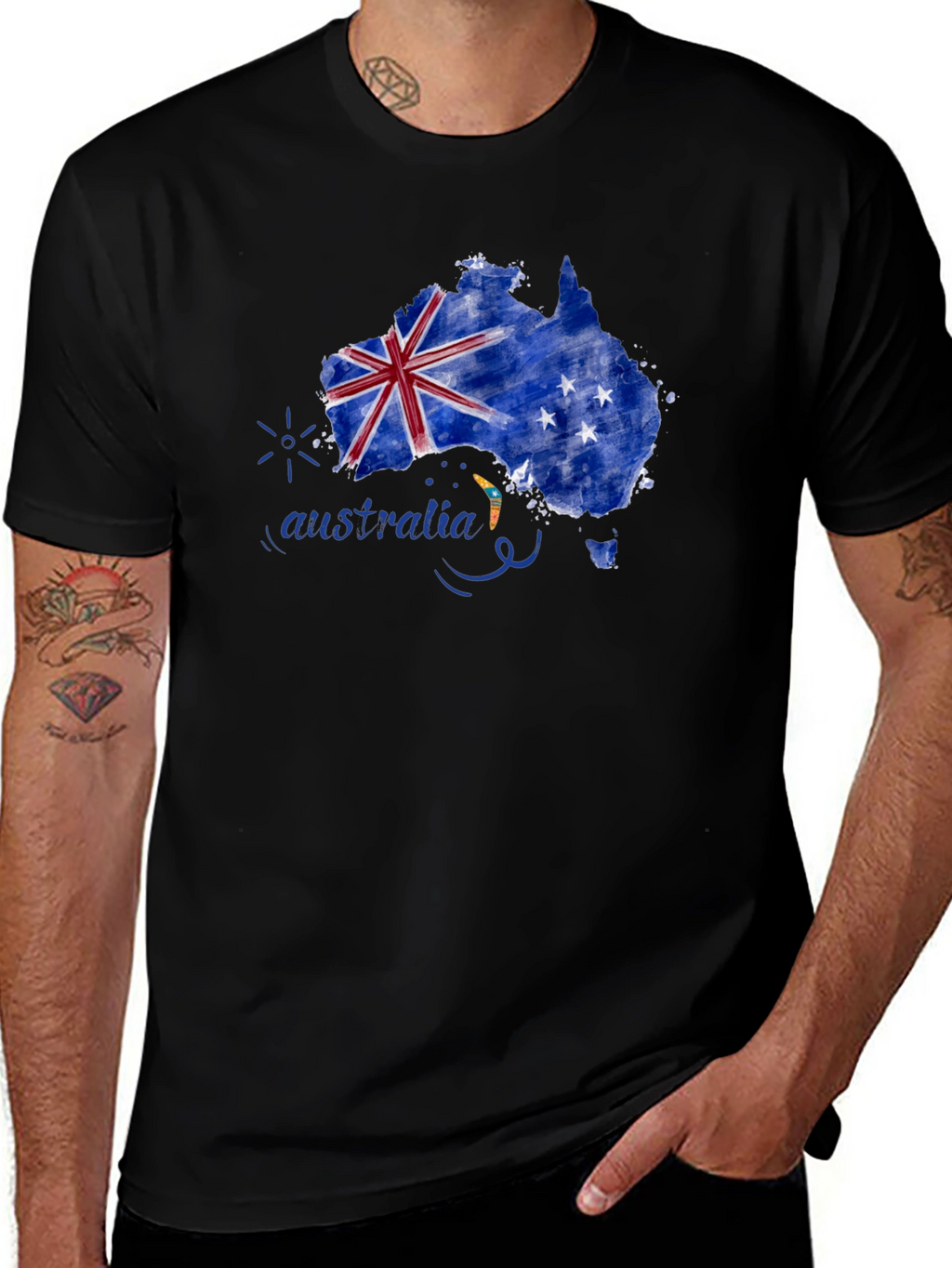 Australia Map Flag T-Shirt - Black