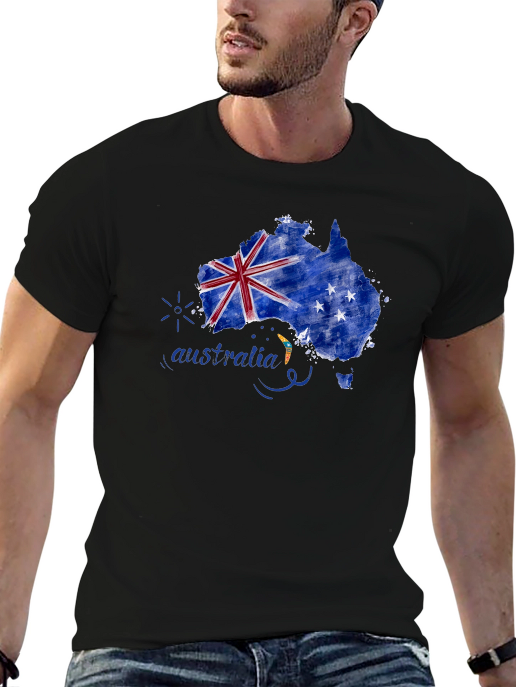 Australia Map Flag T-Shirt - Black
