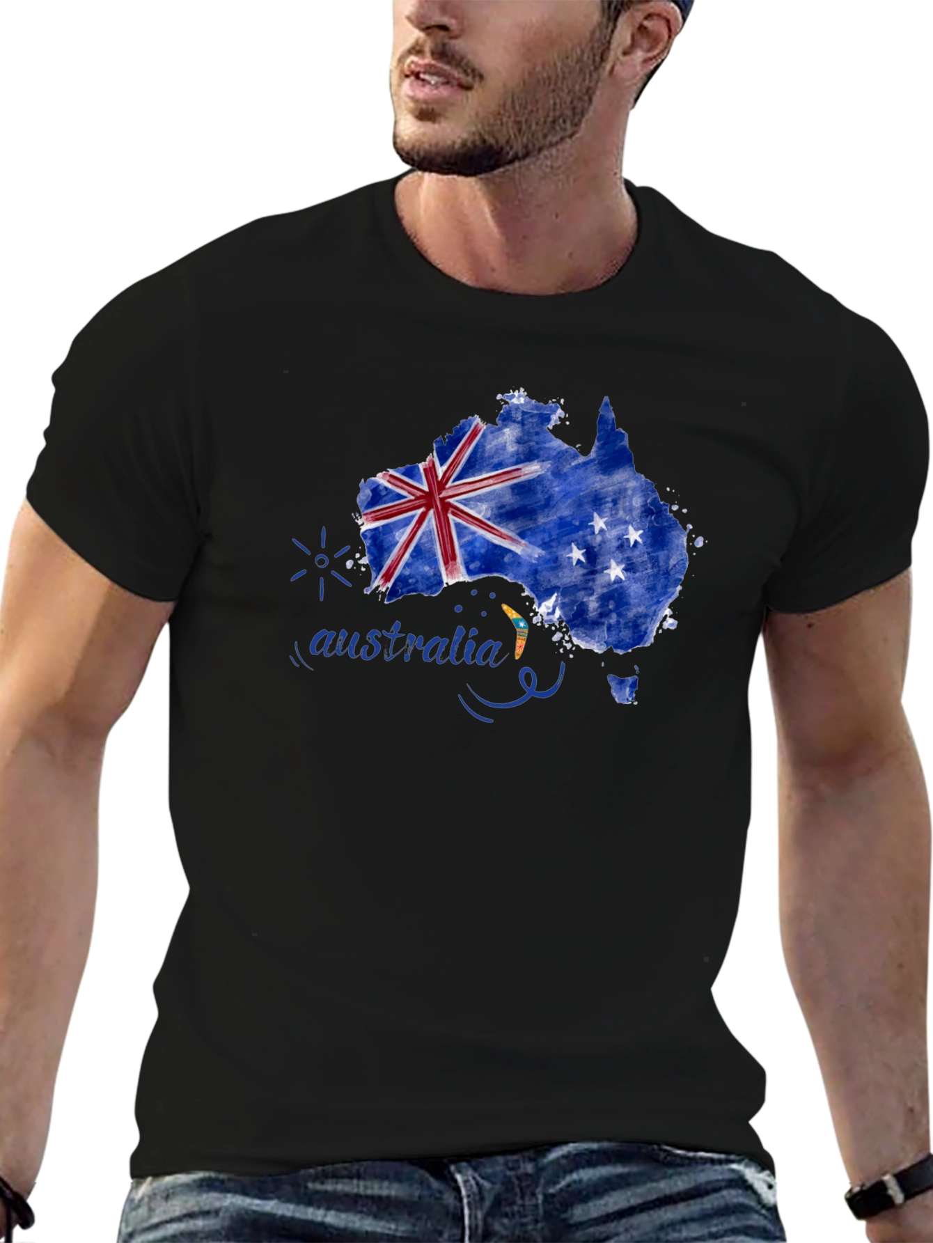 Australia Map Flag T-Shirt - Black