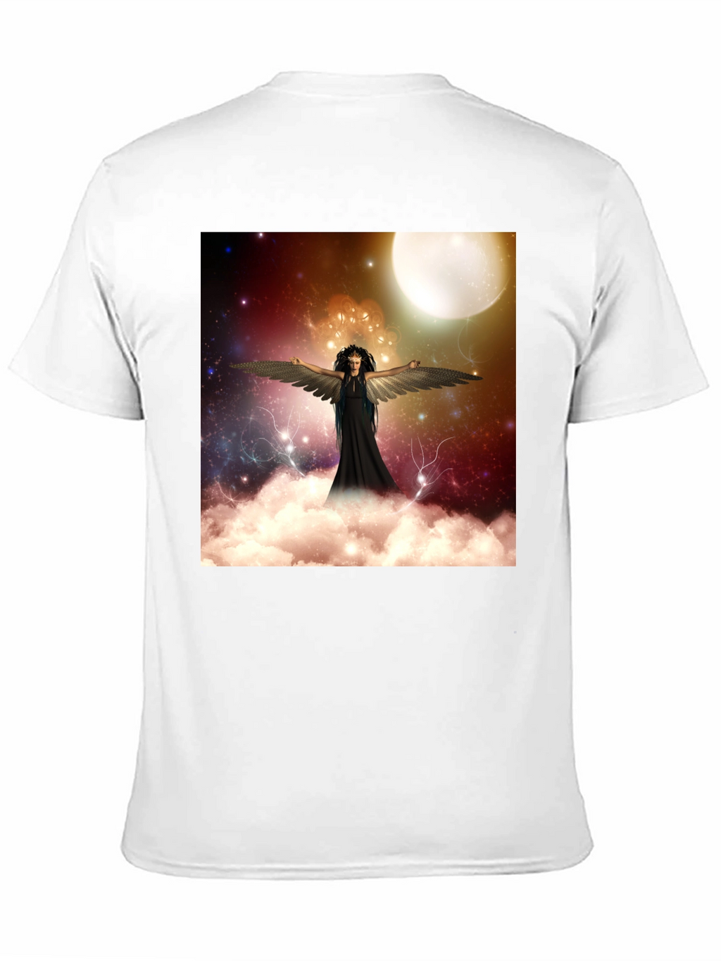 Celestial Angel Graphic Tee - Black Cotton T-Shirt