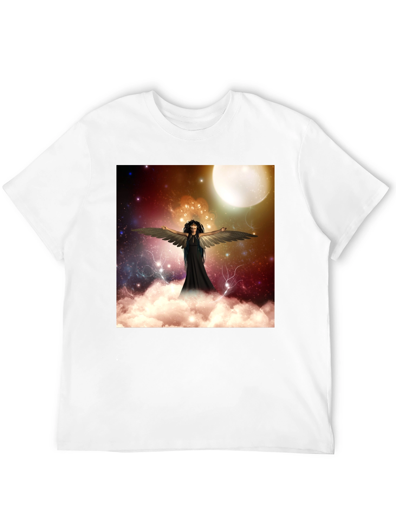 Celestial Angel Graphic Tee - Black Cotton T-Shirt