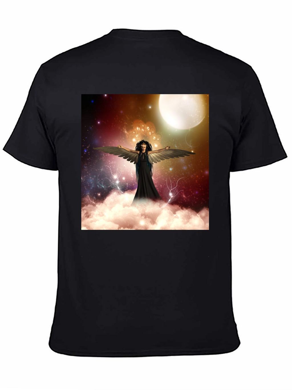 Celestial Angel Graphic Tee - Black Cotton T-Shirt