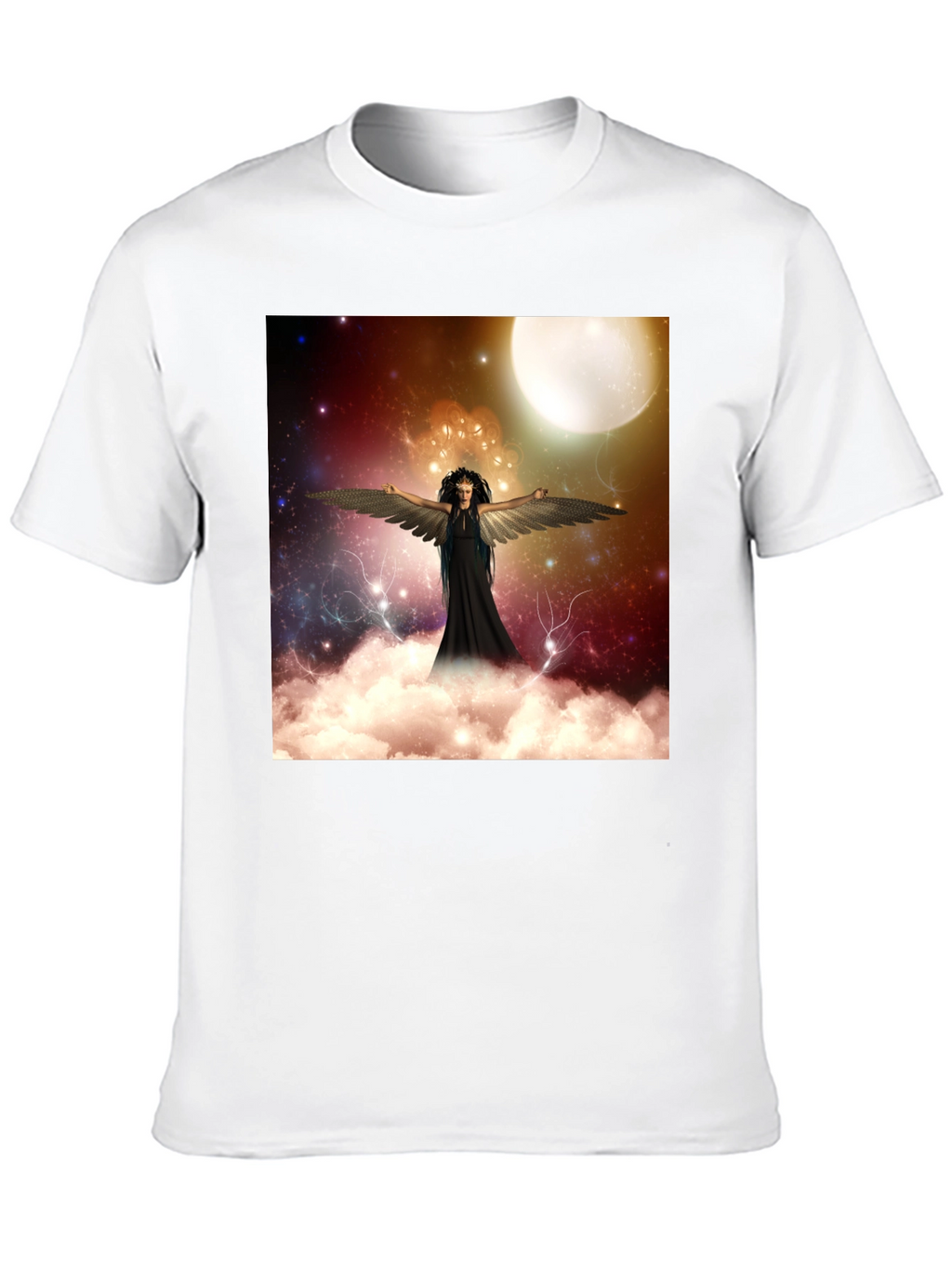 Celestial Angel Graphic Tee - Black Cotton T-Shirt