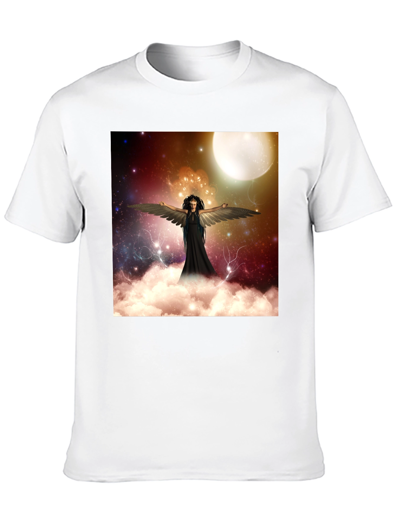 Celestial Angel Graphic Tee - Black Cotton T-Shirt