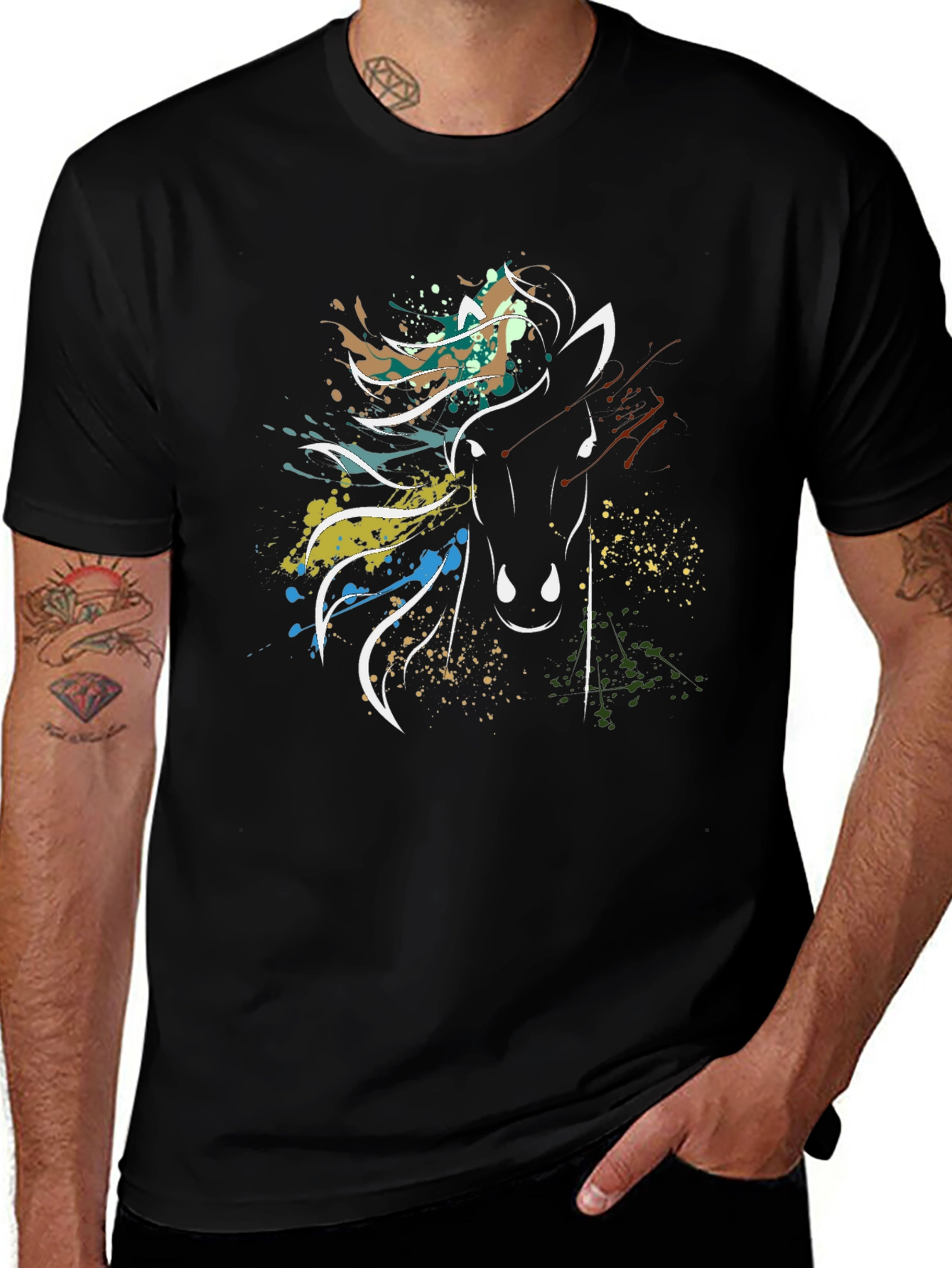 Abstract Horse Graphic Tee - Stylish Mens Black T-Shirt