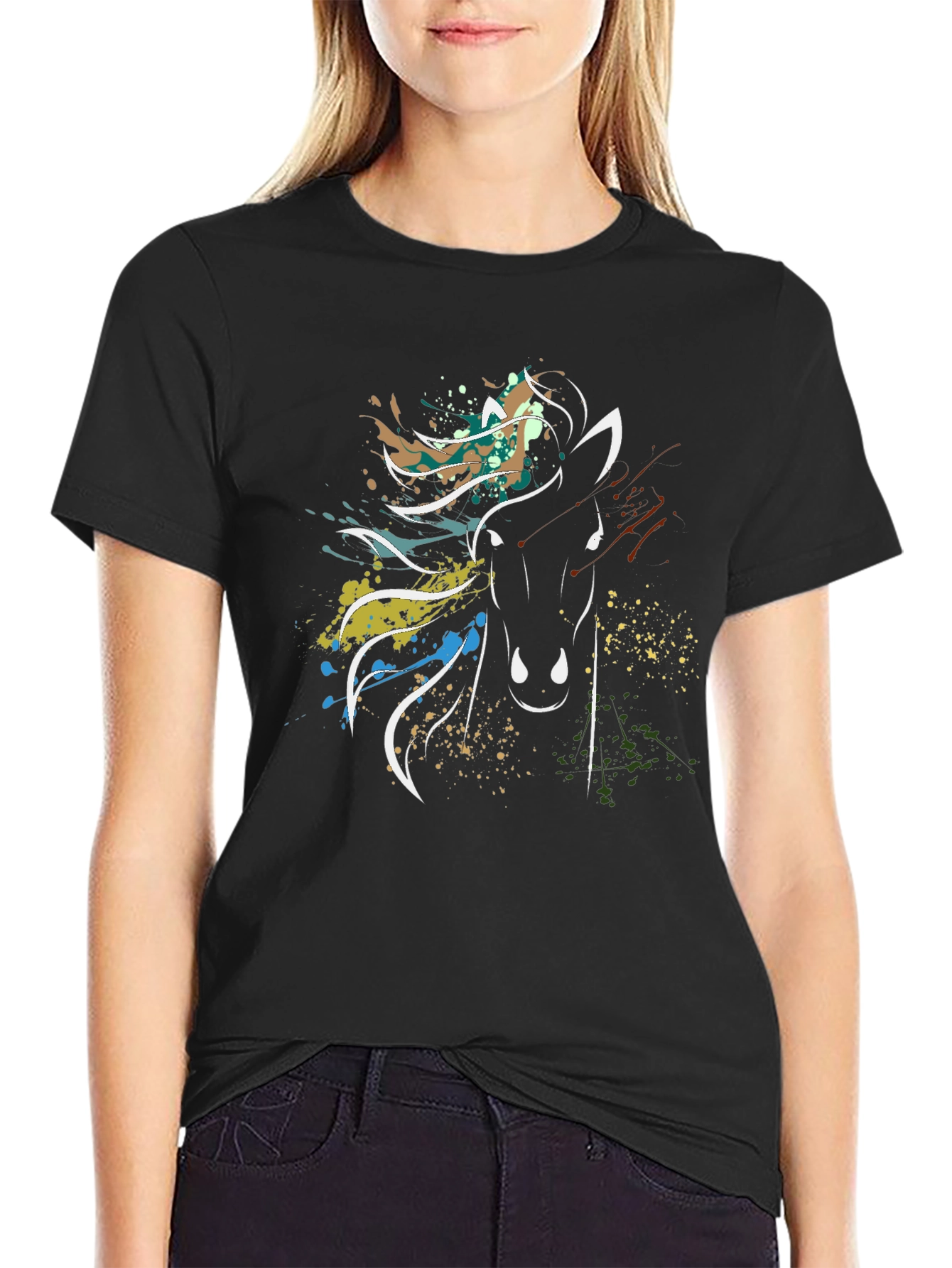 Abstract Horse Graphic Tee - Stylish Mens Black T-Shirt