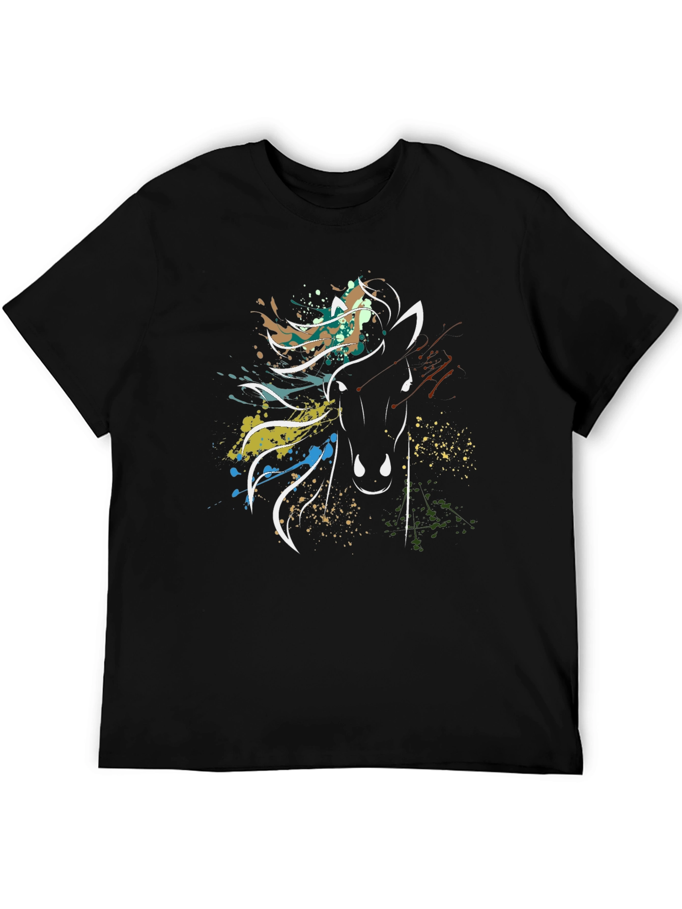 Abstract Horse Graphic Tee - Stylish Mens Black T-Shirt