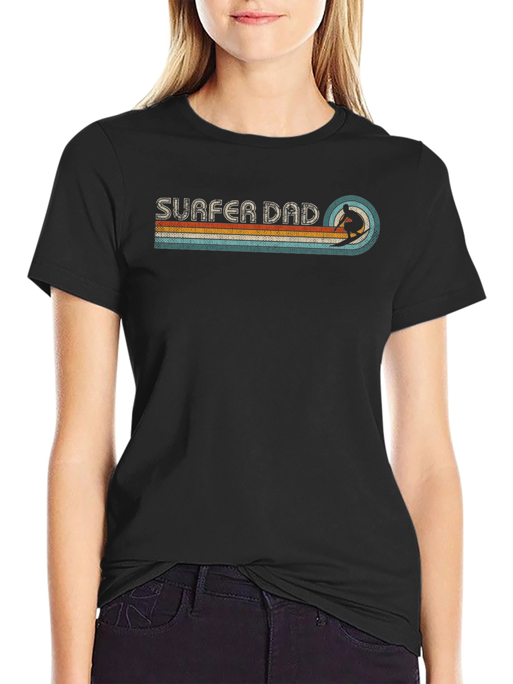 Surfer Dad Retro Graphic Tee - Black Cotton T-Shirt