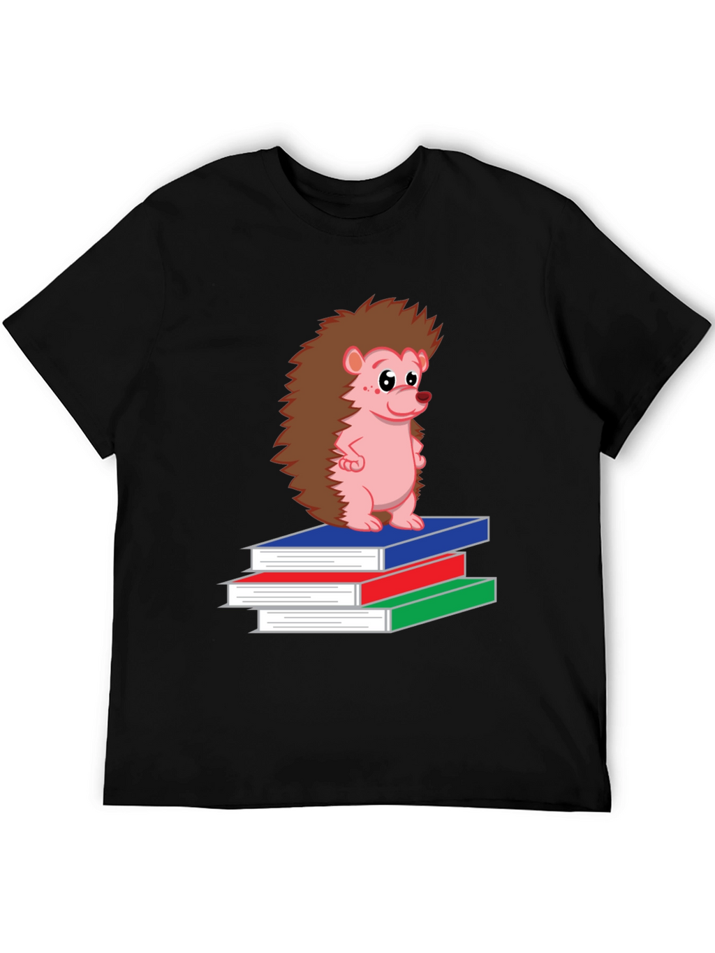 Hedgehog on Books Black T-Shirt
