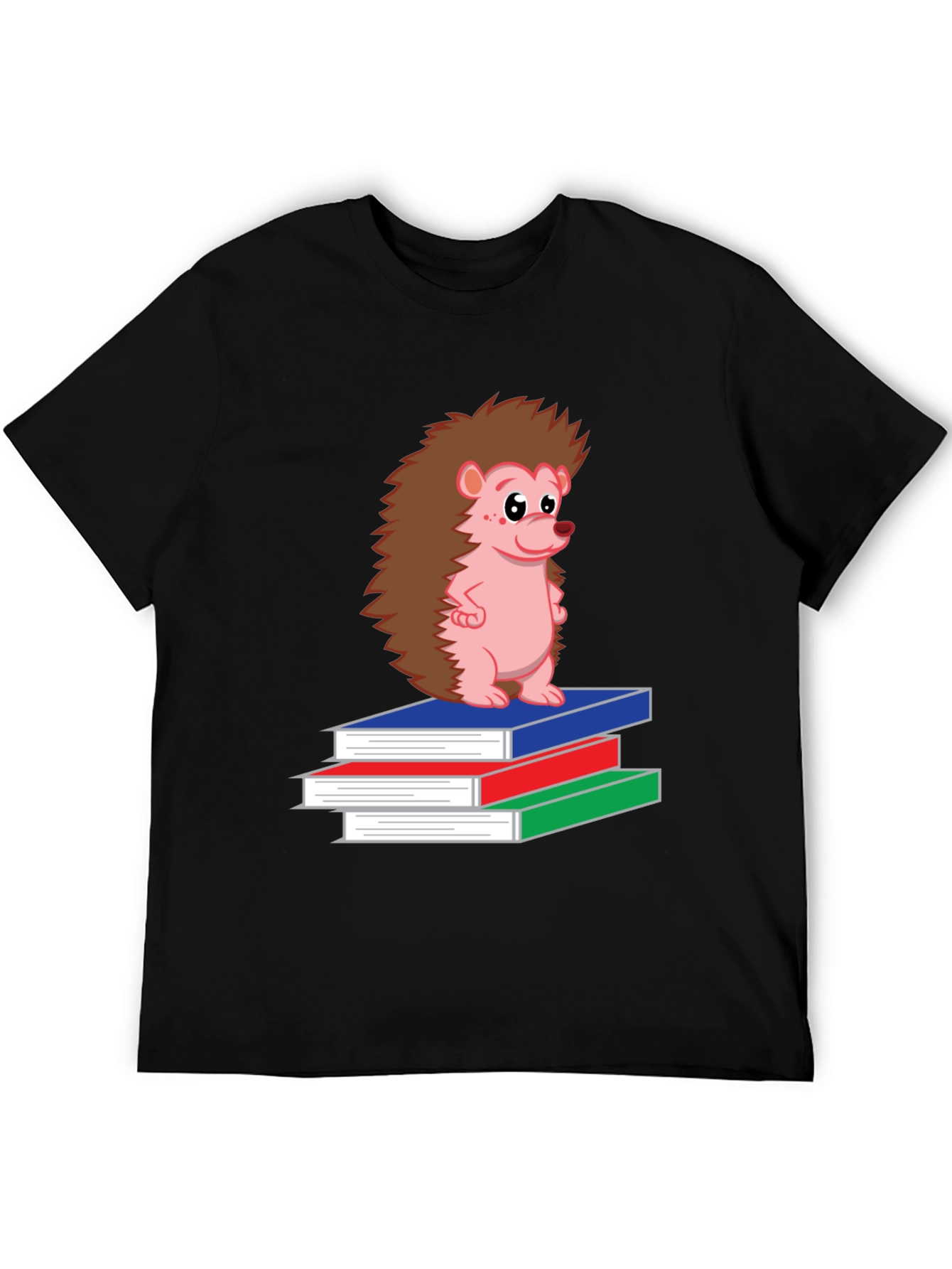 Hedgehog on Books Black T-Shirt