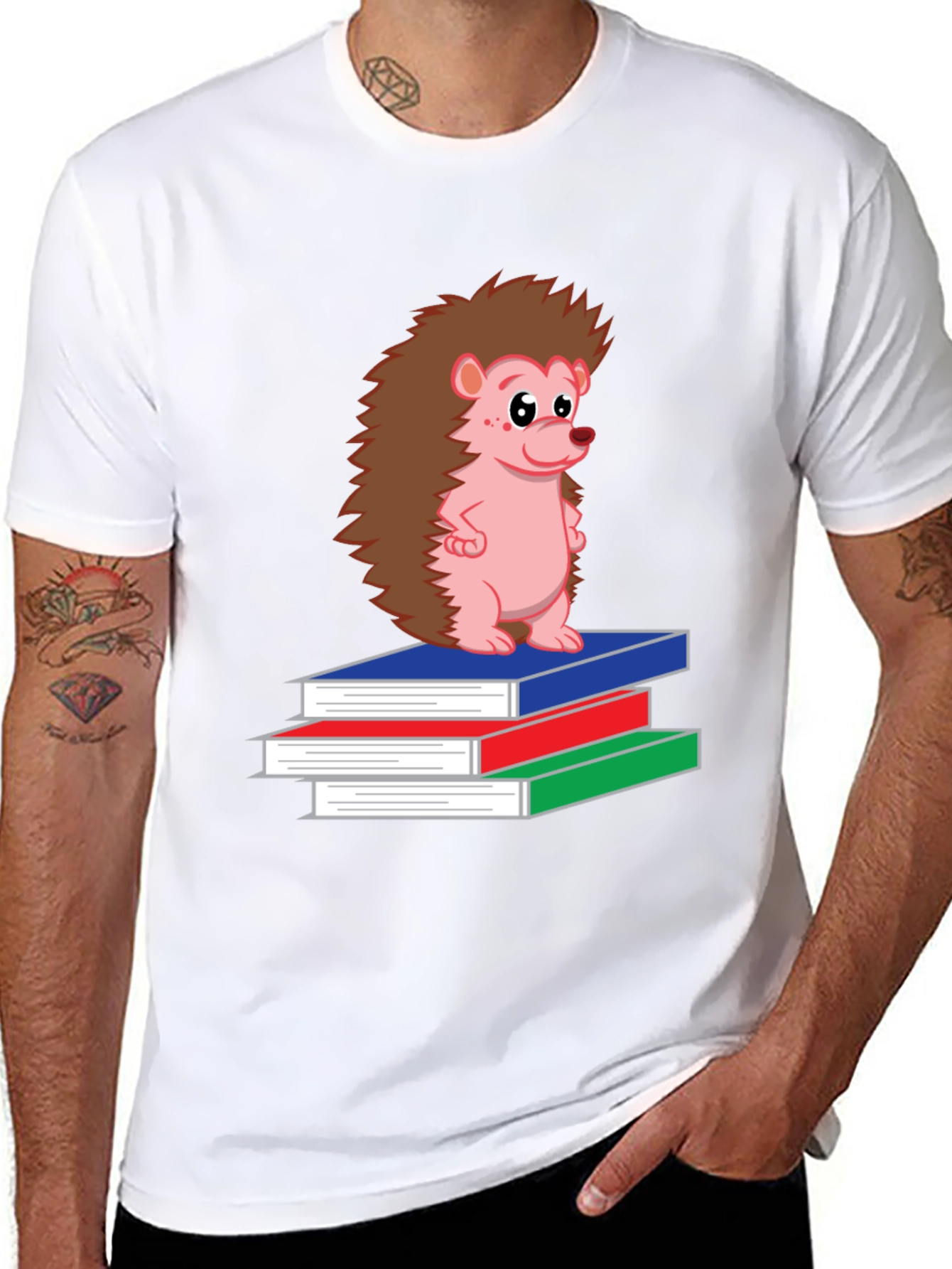 Hedgehog on Books Black T-Shirt