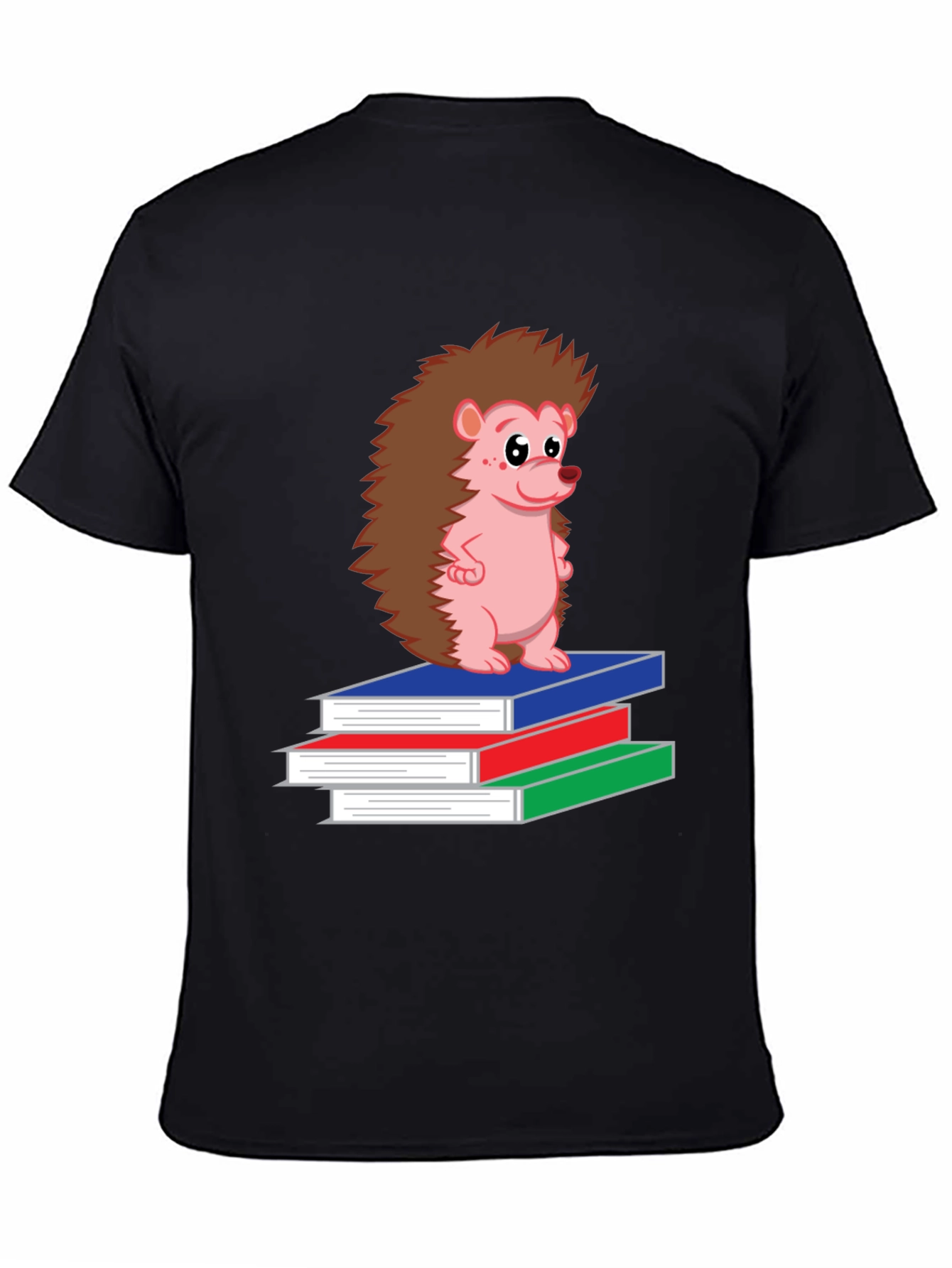 Hedgehog on Books Black T-Shirt
