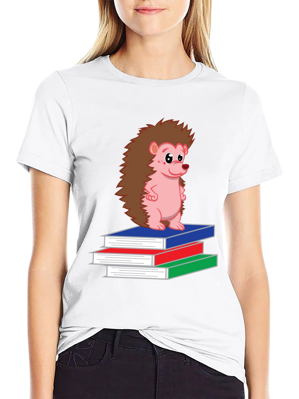 Hedgehog on Books Black T-Shirt