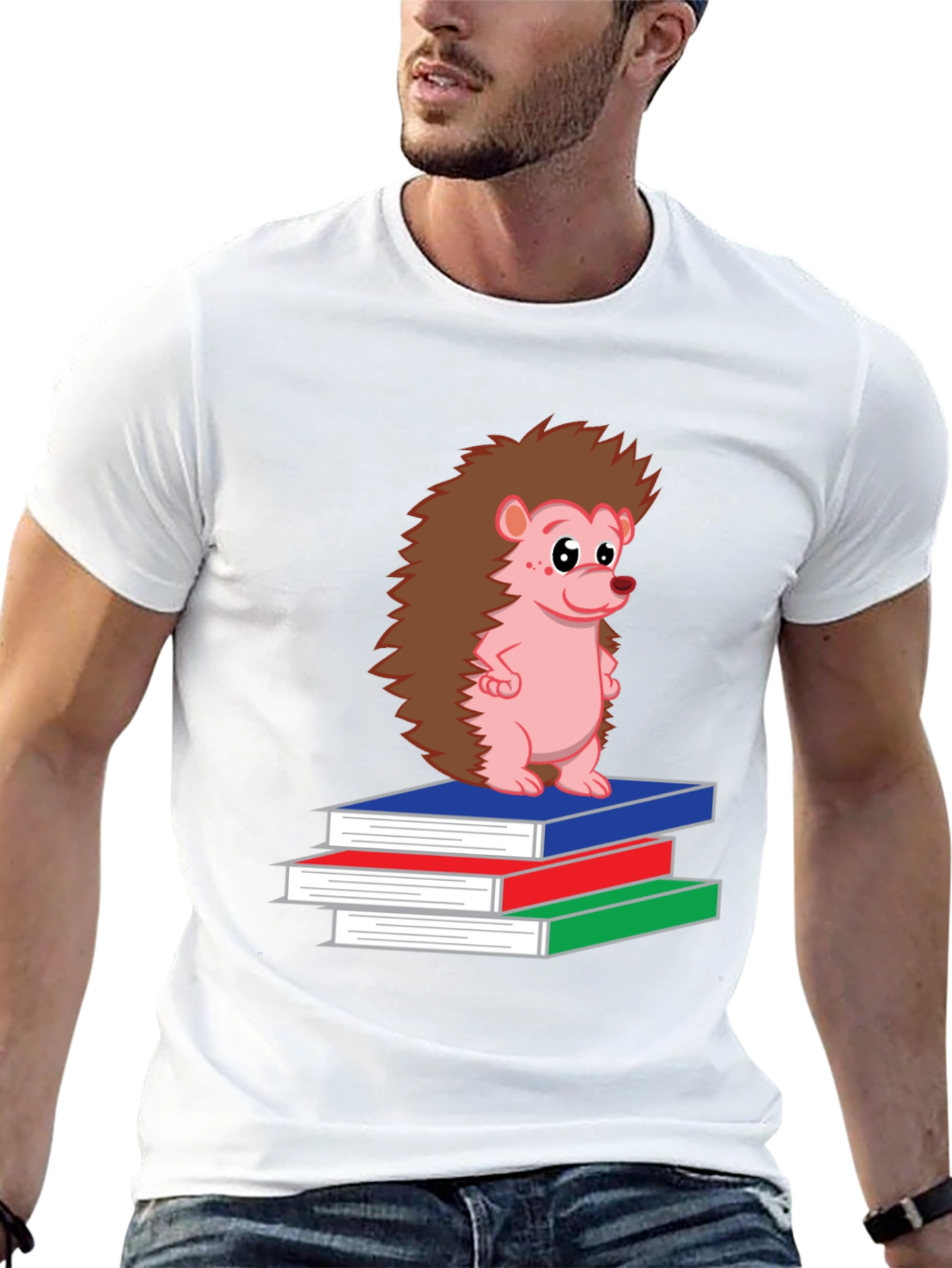Hedgehog on Books Black T-Shirt