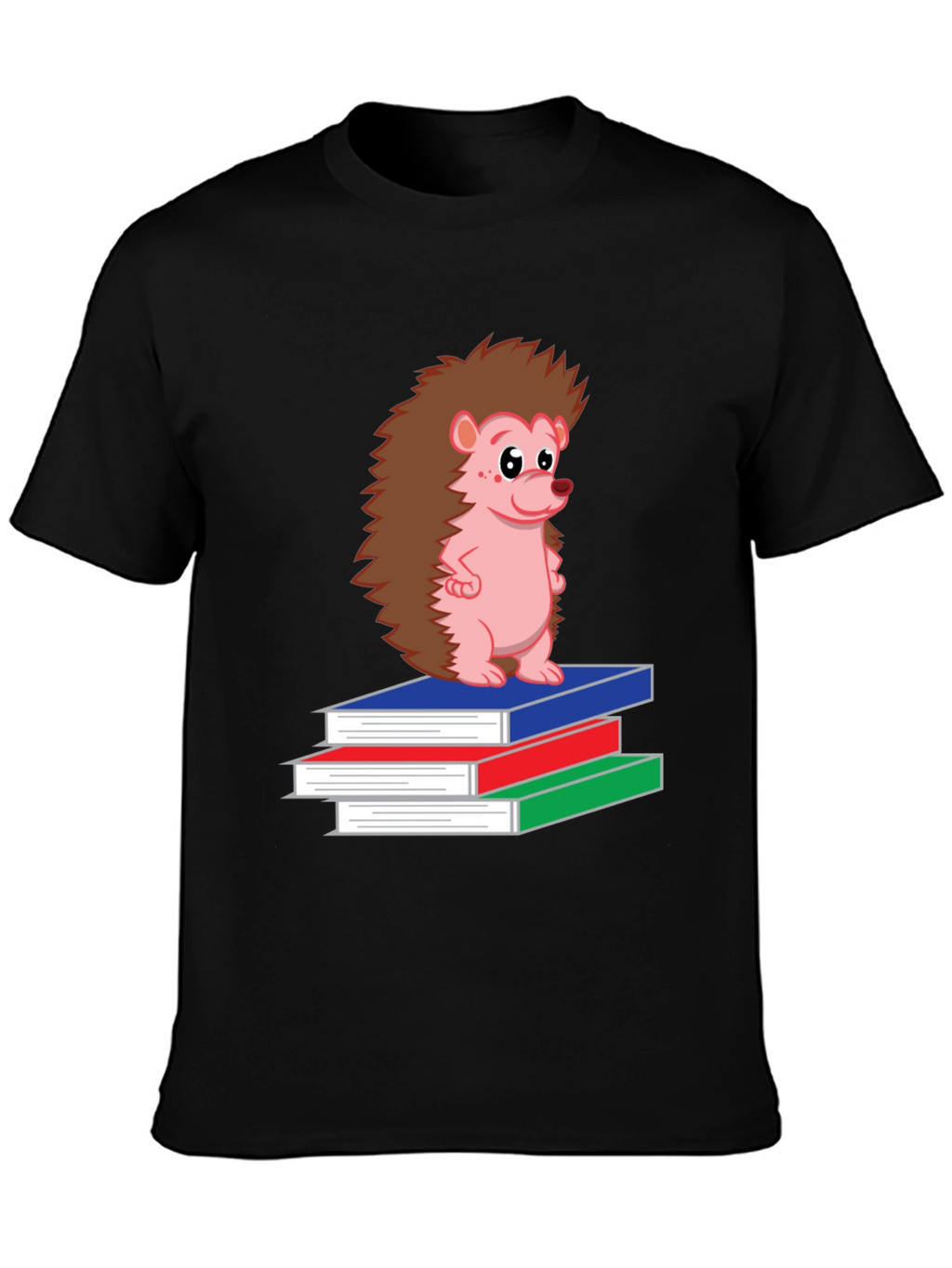 Hedgehog on Books Black T-Shirt