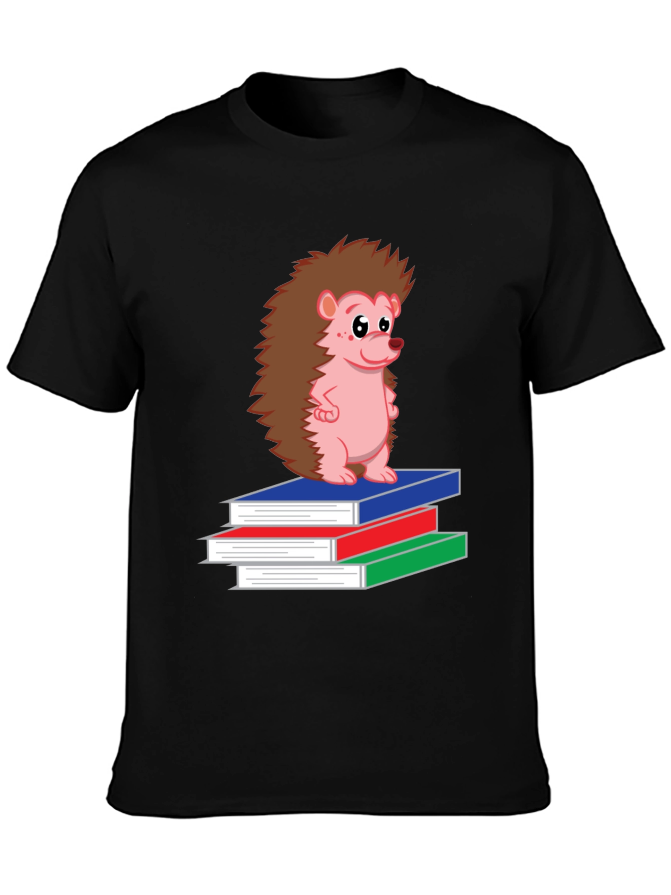 Hedgehog on Books Black T-Shirt