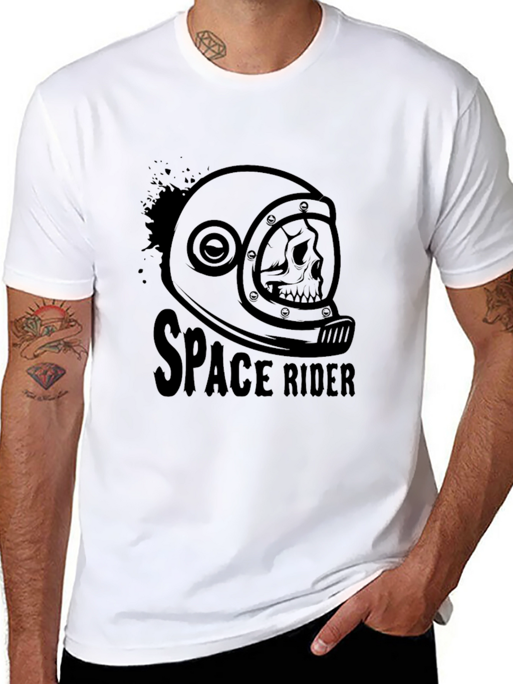 Space Rider Skull Helmet Graphic Tee