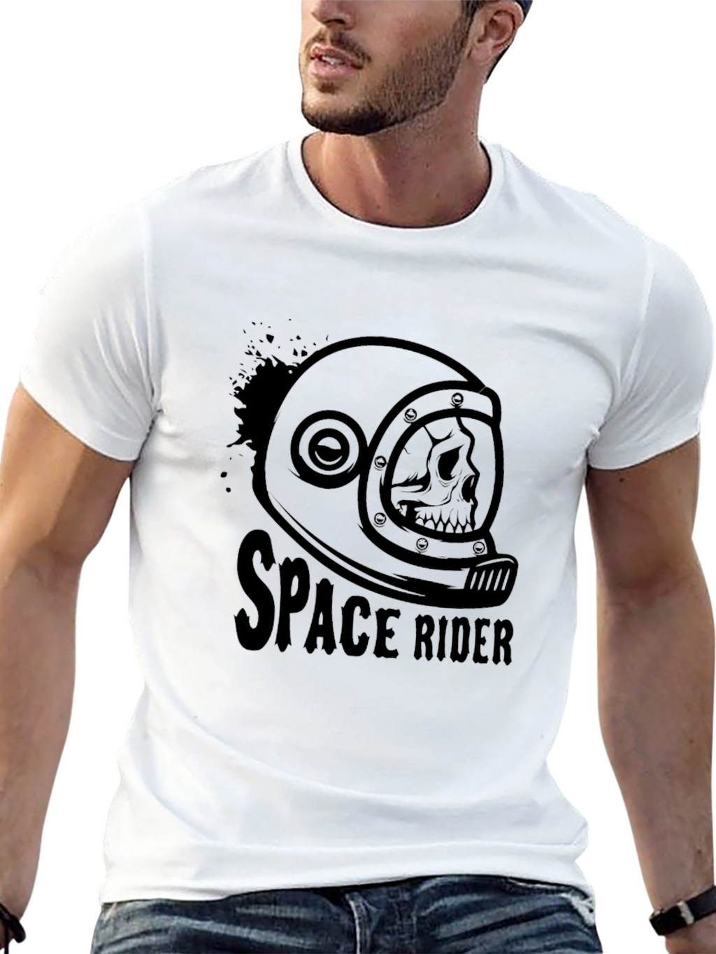 Space Rider Skull Helmet Graphic Tee
