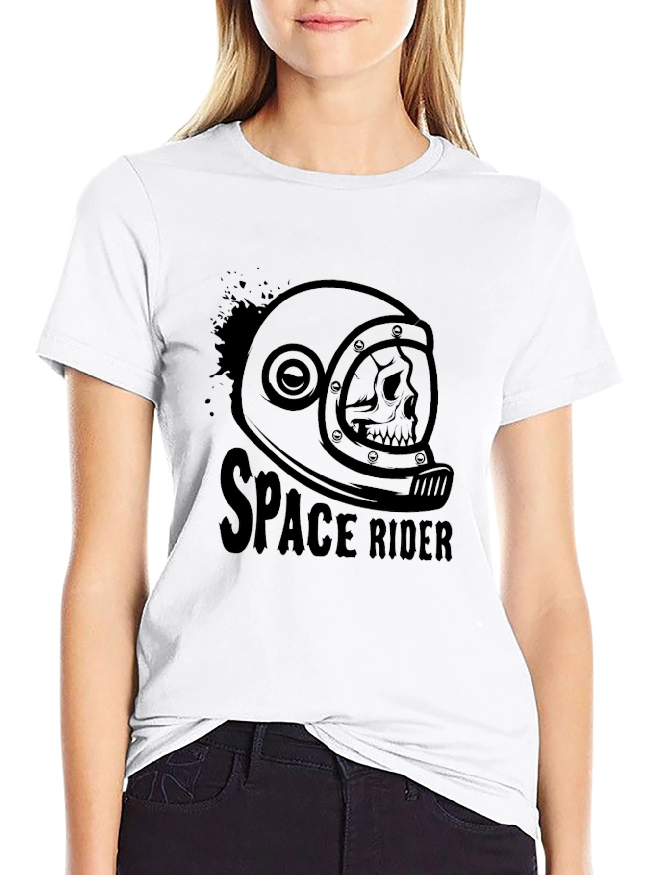 Space Rider Skull Helmet Graphic Tee
