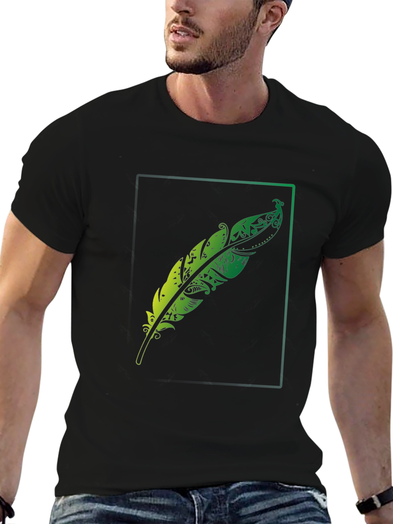 Mens Feather Graphic Black T-Shirt