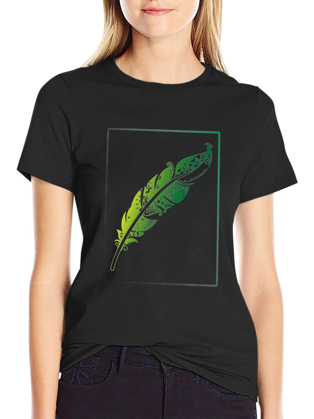 Mens Feather Graphic Black T-Shirt